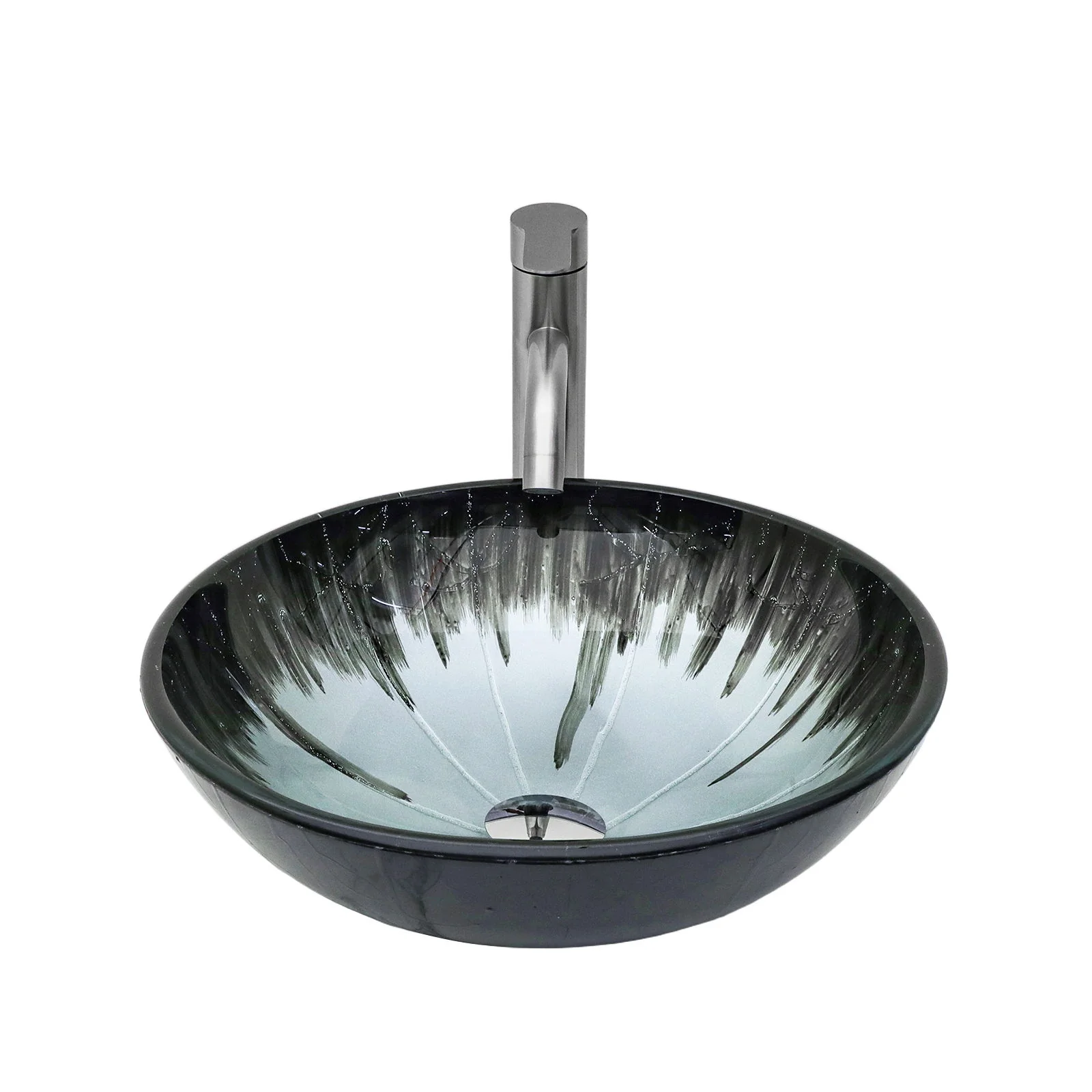 Crackle Vessel Sink With Pop Up Drain, Oval Bathroom Basin - Gray - Image 8