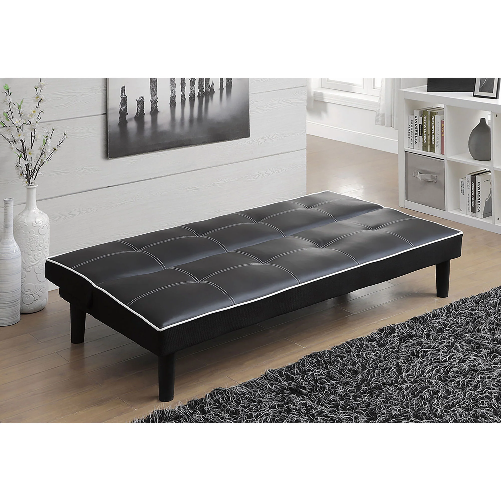 Cranston - Armless Sofa Bed With Contrast Piping - Black - Image 2