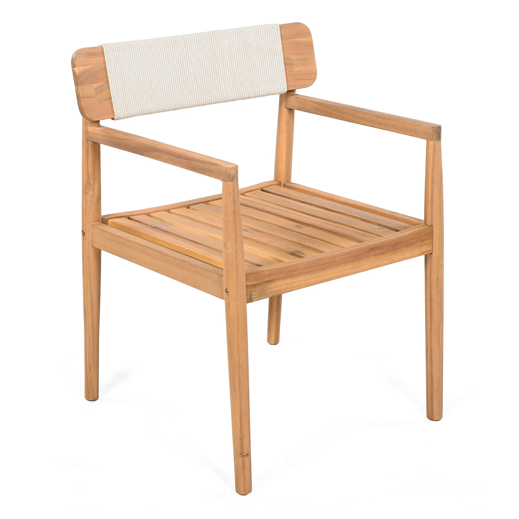 Creative Braided Acacia Wood Outdoor Dining Table And Chairs With Armrests (Set of 2) - Teak / White - Image 9