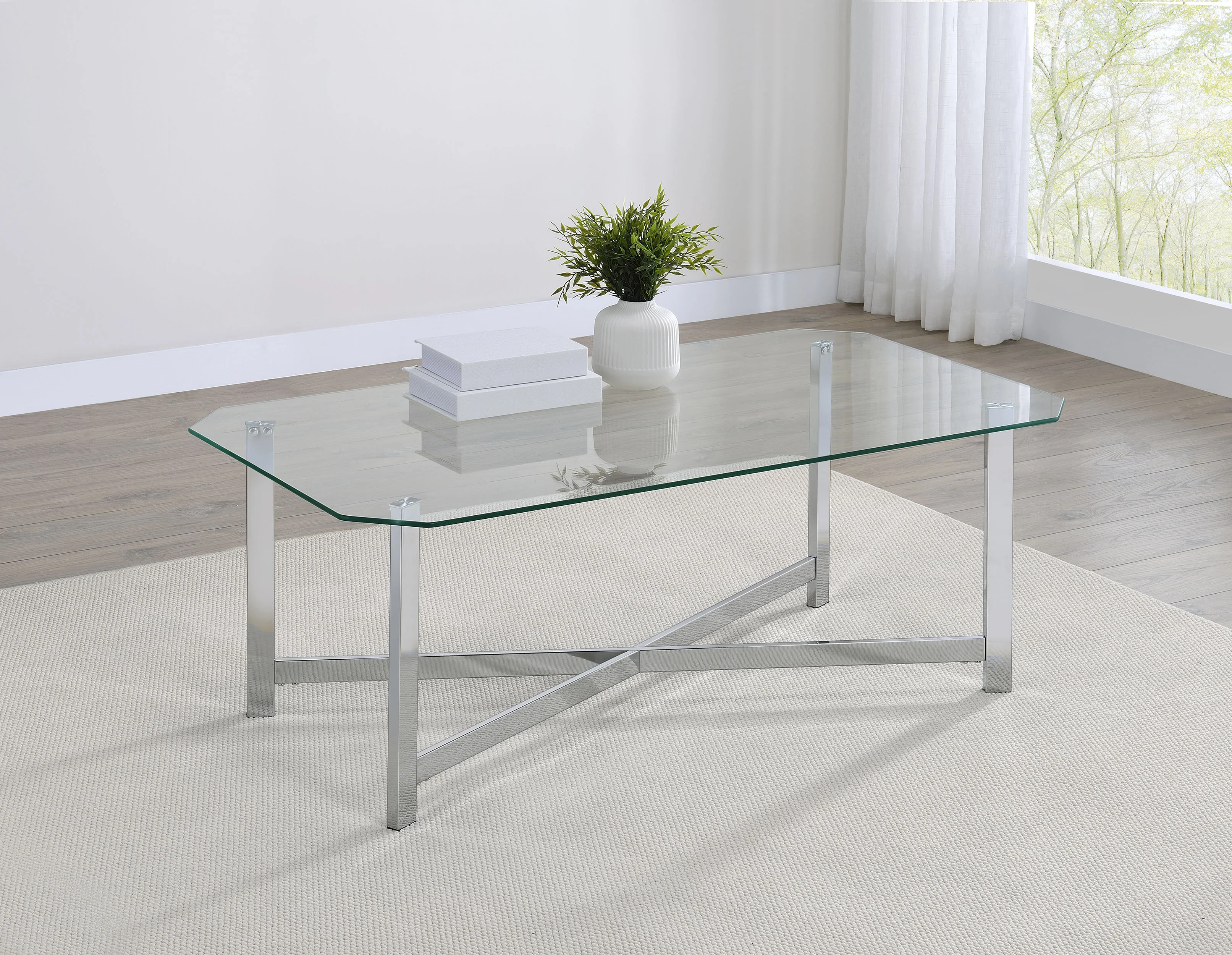 Cronin Rectangular Tempered Glass Top Coffee Table Chrome - Image 3