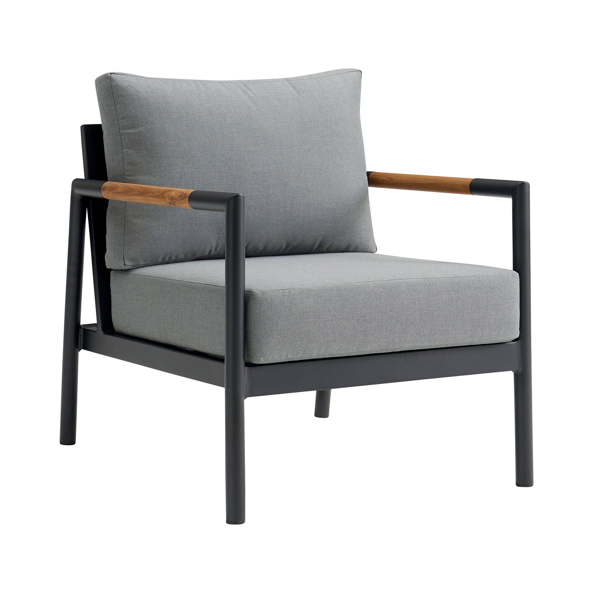 Crown - Aluminum And Teak Wood Outdoor Chair - Black / Dark Gray - Image 3