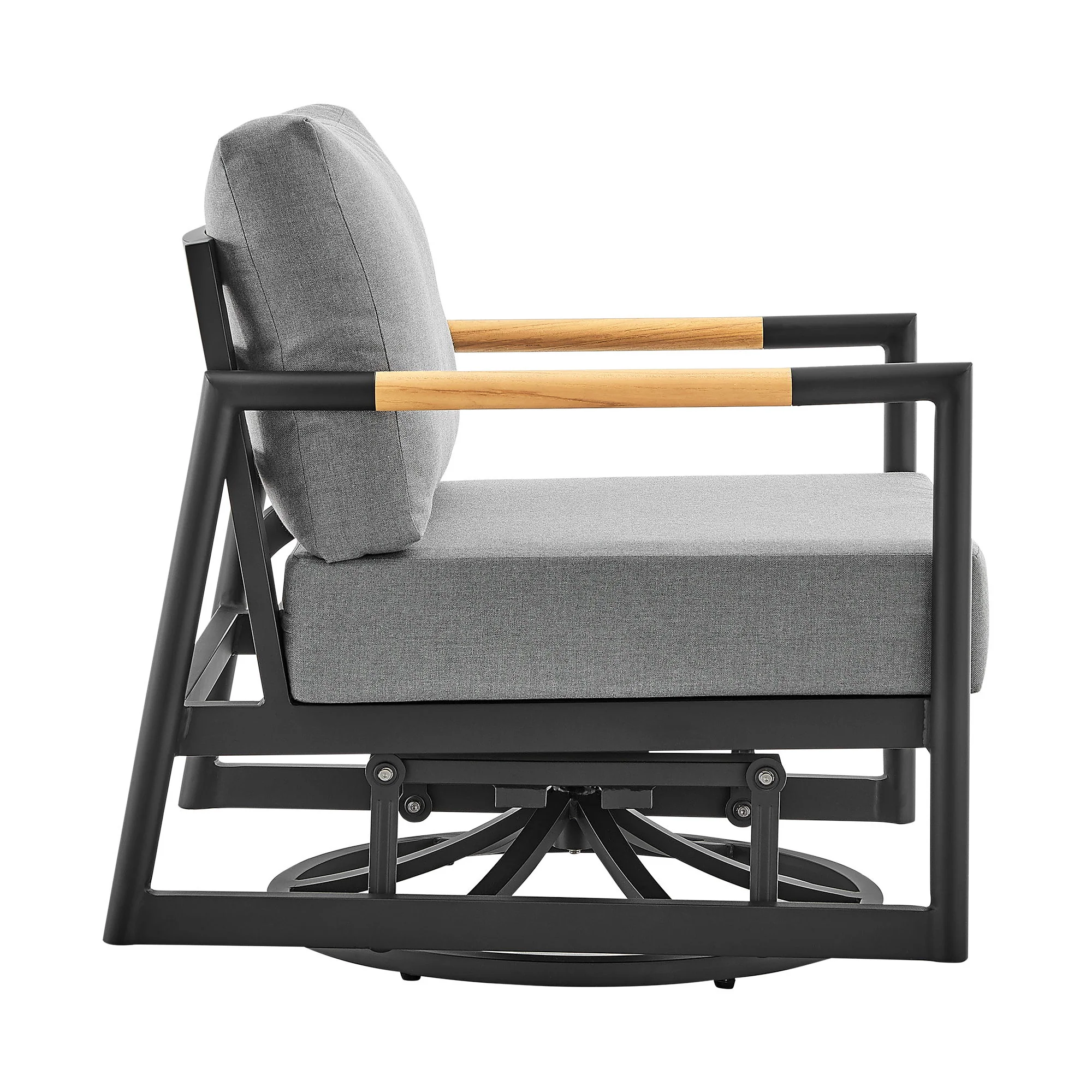 Crown - Outdoor Patio Swivel Glider Lounge Chair With Cushions - Black / Teak - Image 2