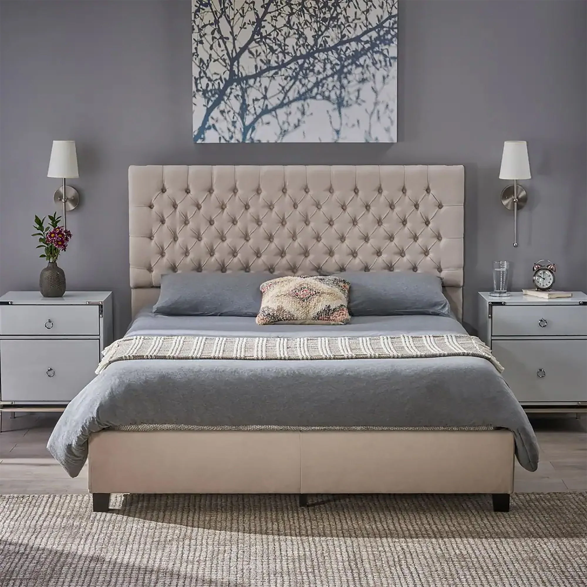 Cumulus - Fully Upholstered Fabric Queen Bed Set - Ivory - Image 8