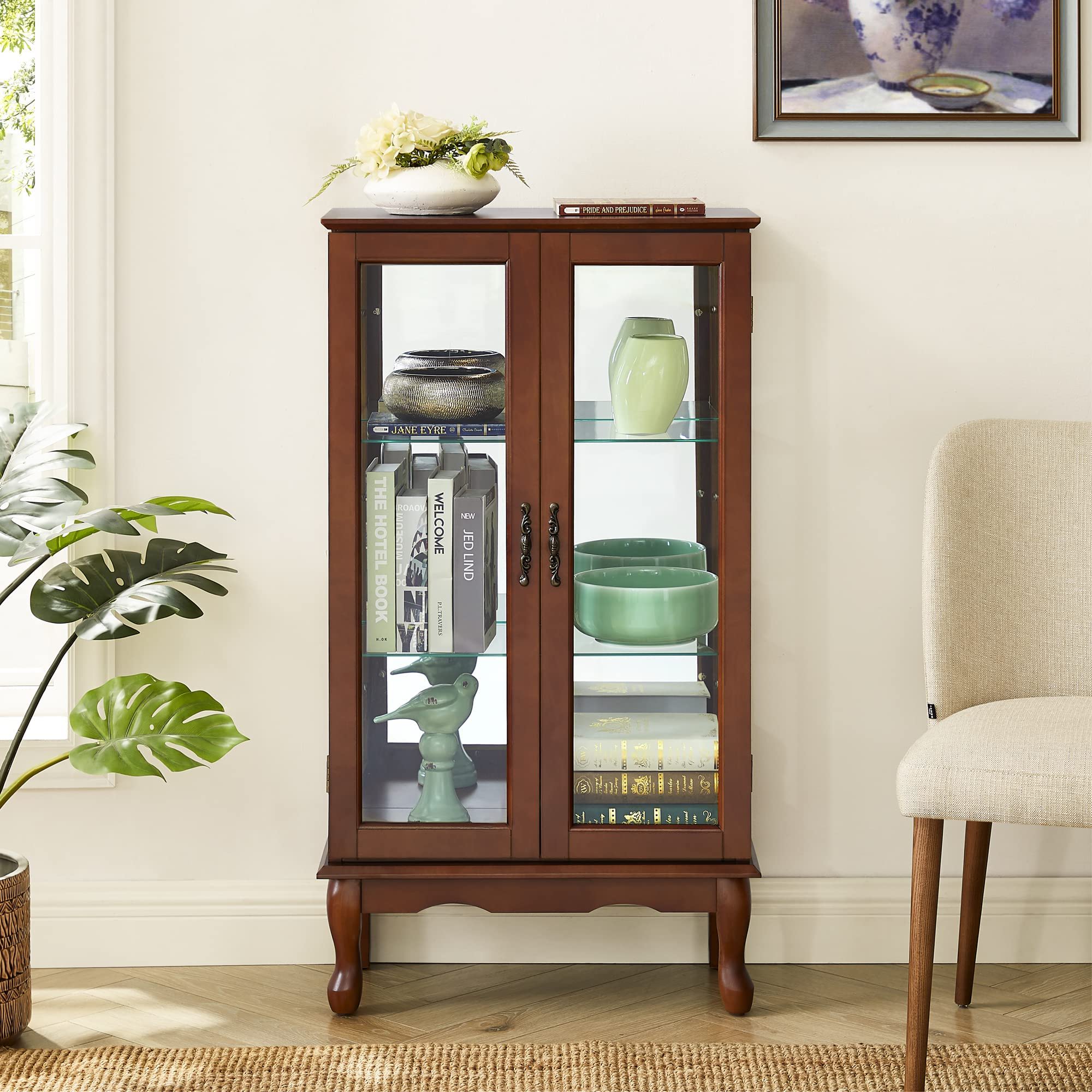 Curio Cabinet Lighted Curio Diapaly Cabinet With Adjustable Shelves And Mirrored Back Panel, Tempered Glass Doors (3 Tier), (E26 Light Bulb Not Included) - Image 11