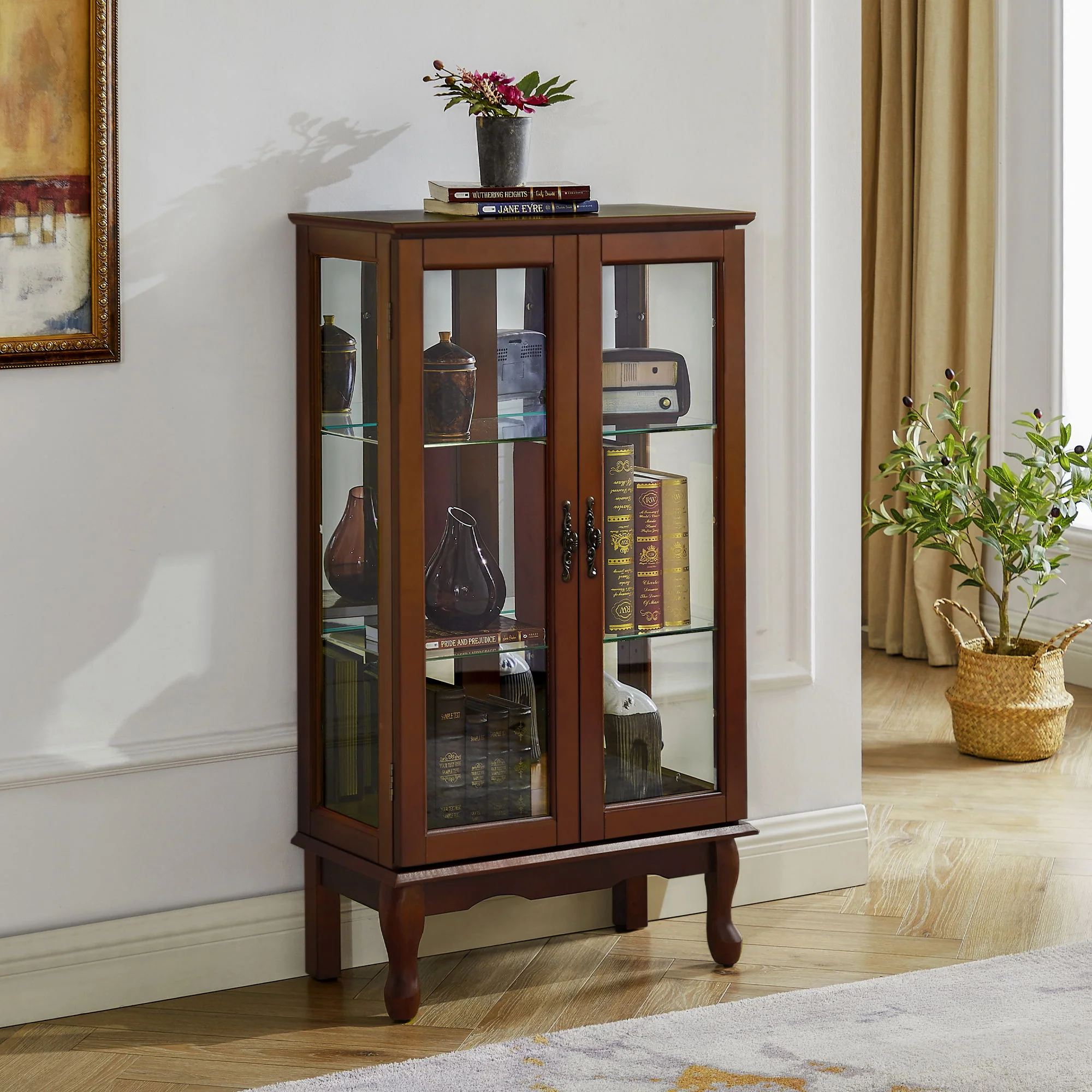 Curio Cabinet Lighted Curio Diapaly Cabinet With Adjustable Shelves And Mirrored Back Panel, Tempered Glass Doors (3 Tier), (E26 Light Bulb Not Included) - Image 12