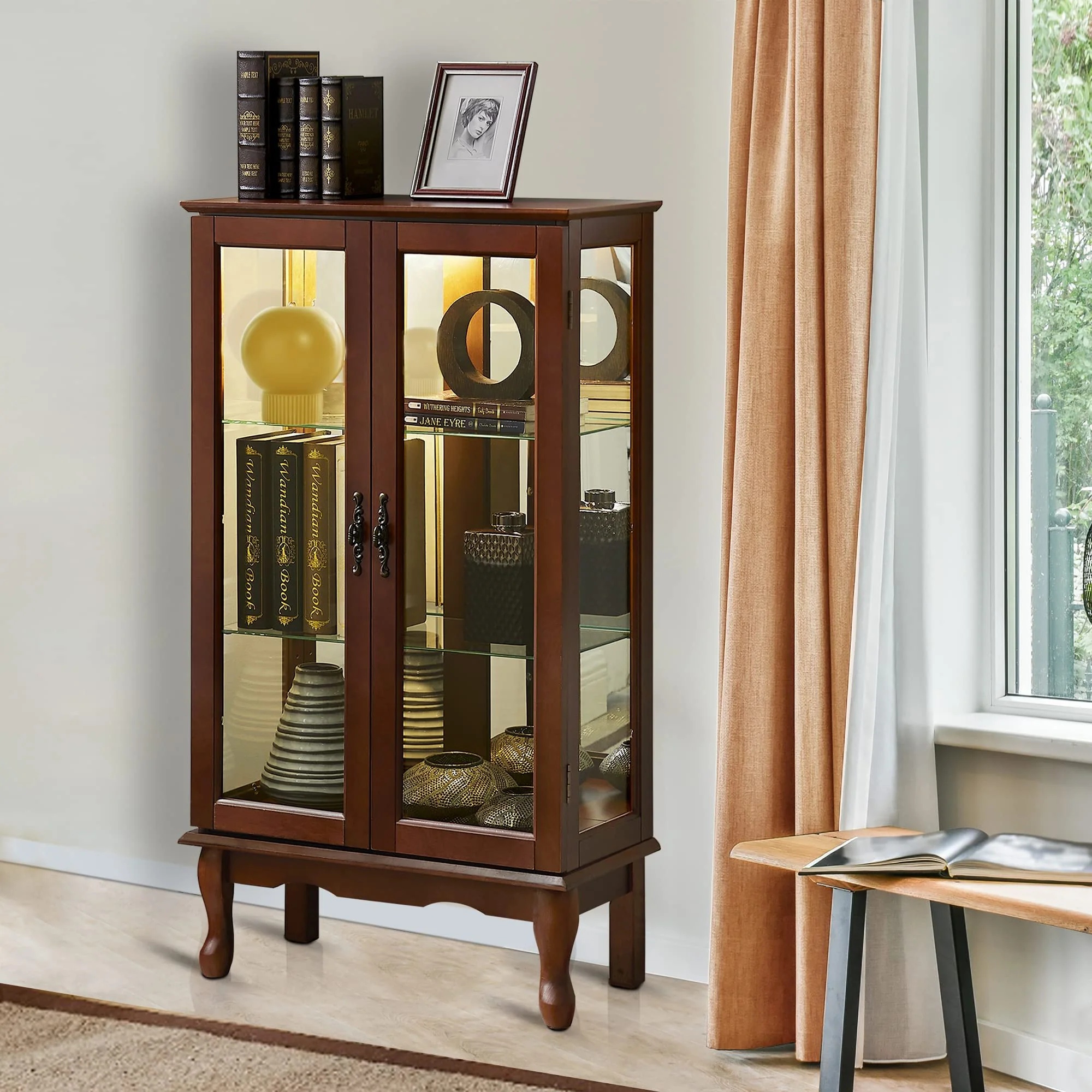 Curio Cabinet Lighted Curio Diapaly Cabinet With Adjustable Shelves And Mirrored Back Panel, Tempered Glass Doors (3 Tier), (E26 Light Bulb Not Included) - Image 22