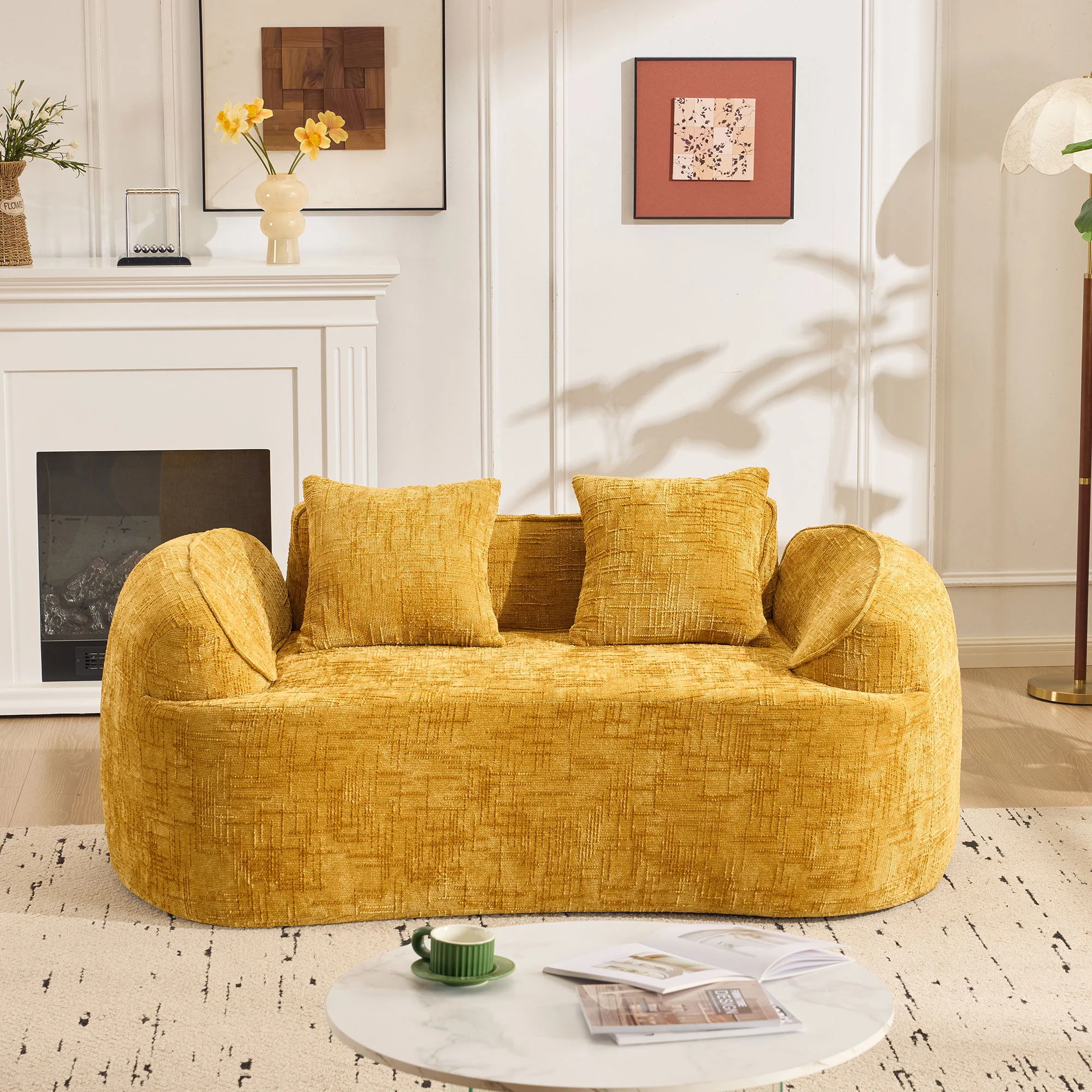 Curved 2 Person Compress Sofa With Armrests, Includes Pillows - Image 24