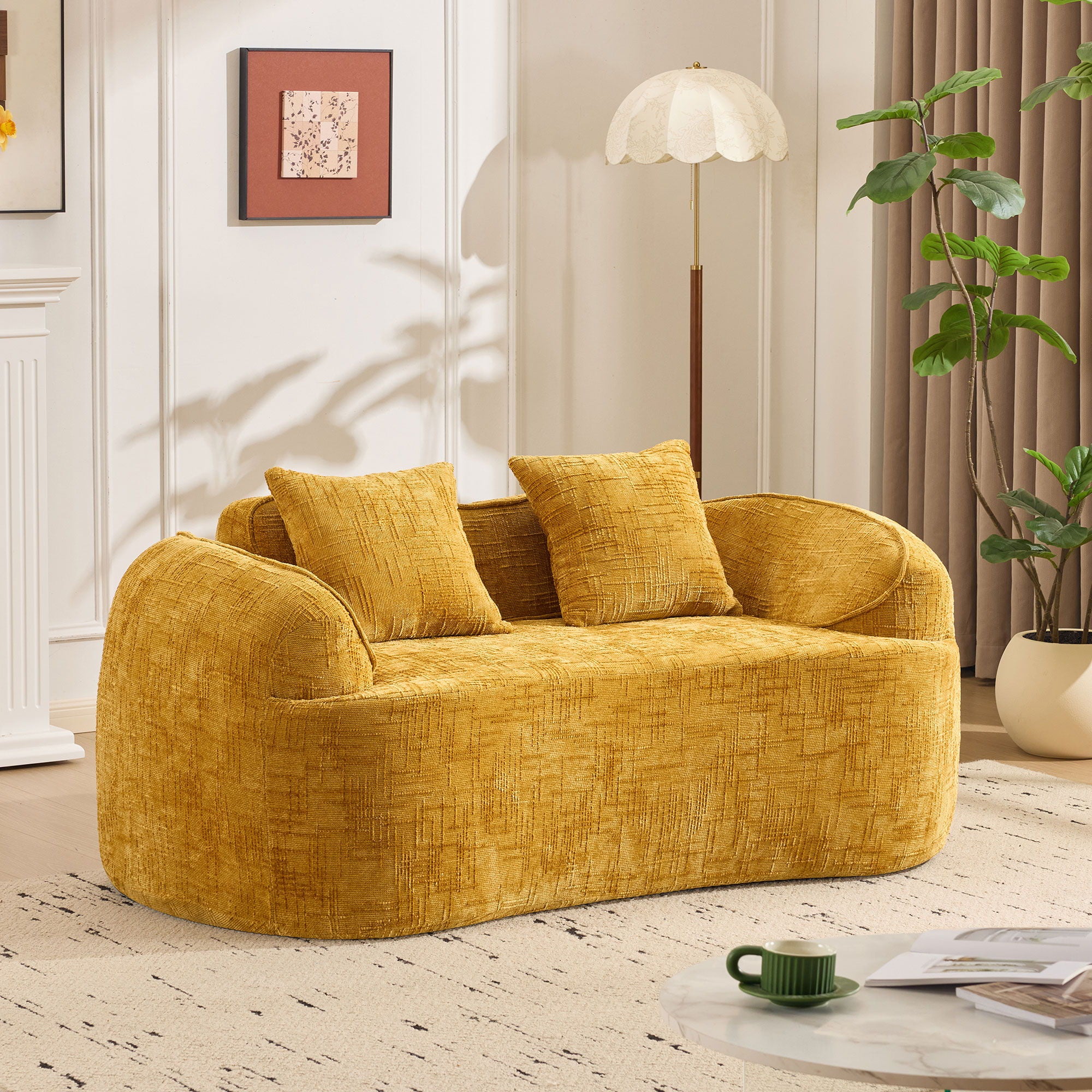 Curved 2 Person Compress Sofa With Armrests, Includes Pillows - Image 5