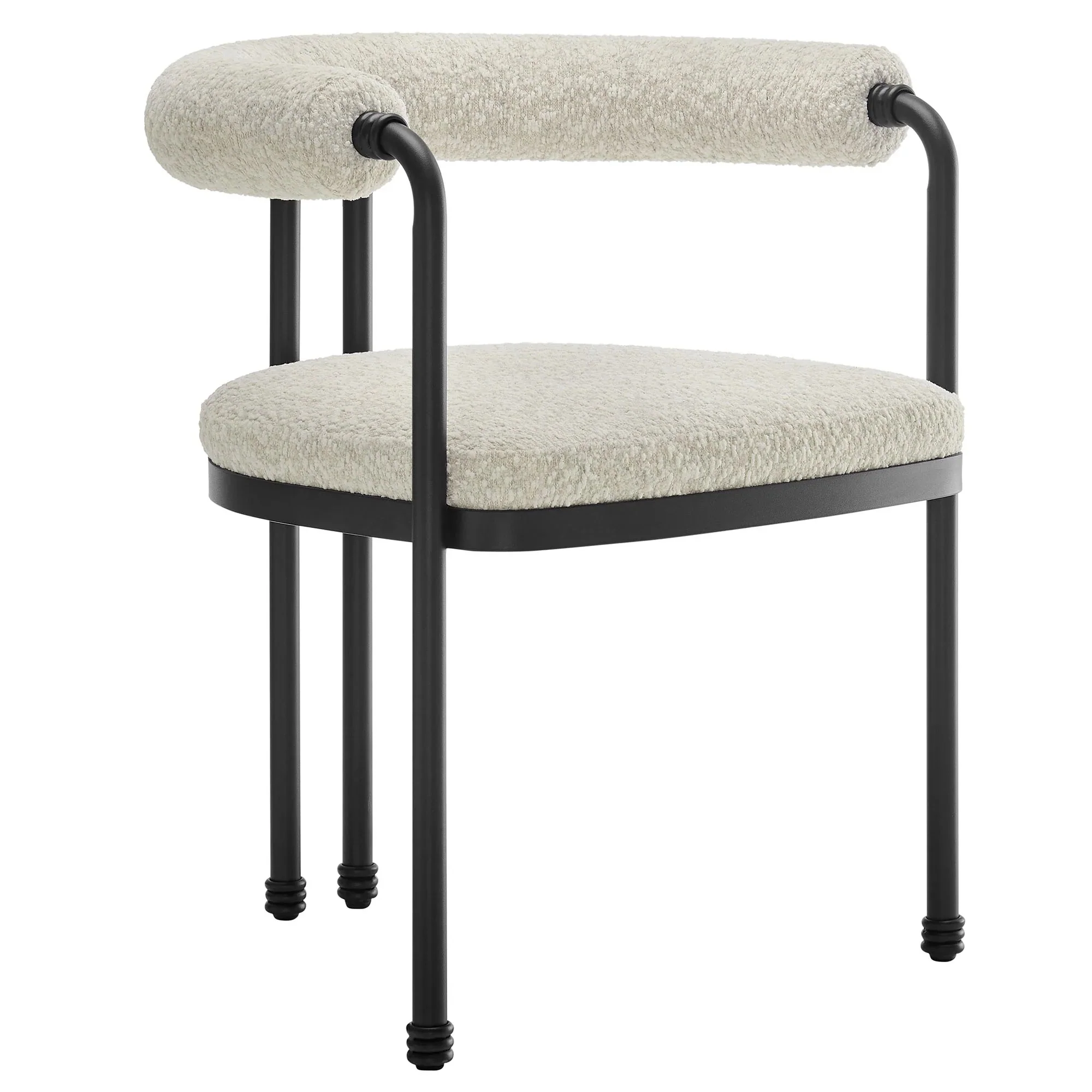 Curved Back Boucle and Metal Dining Accent Chair - Image 2