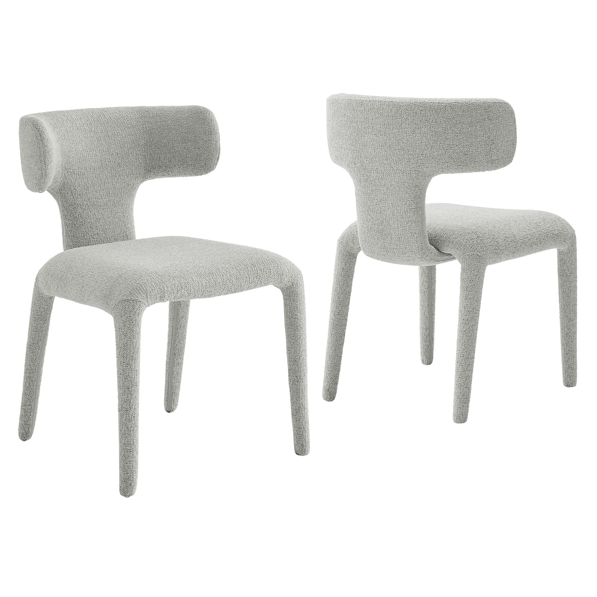 Curved Back Boucle Upholstered Dining Chairs Set of Two - Image 7