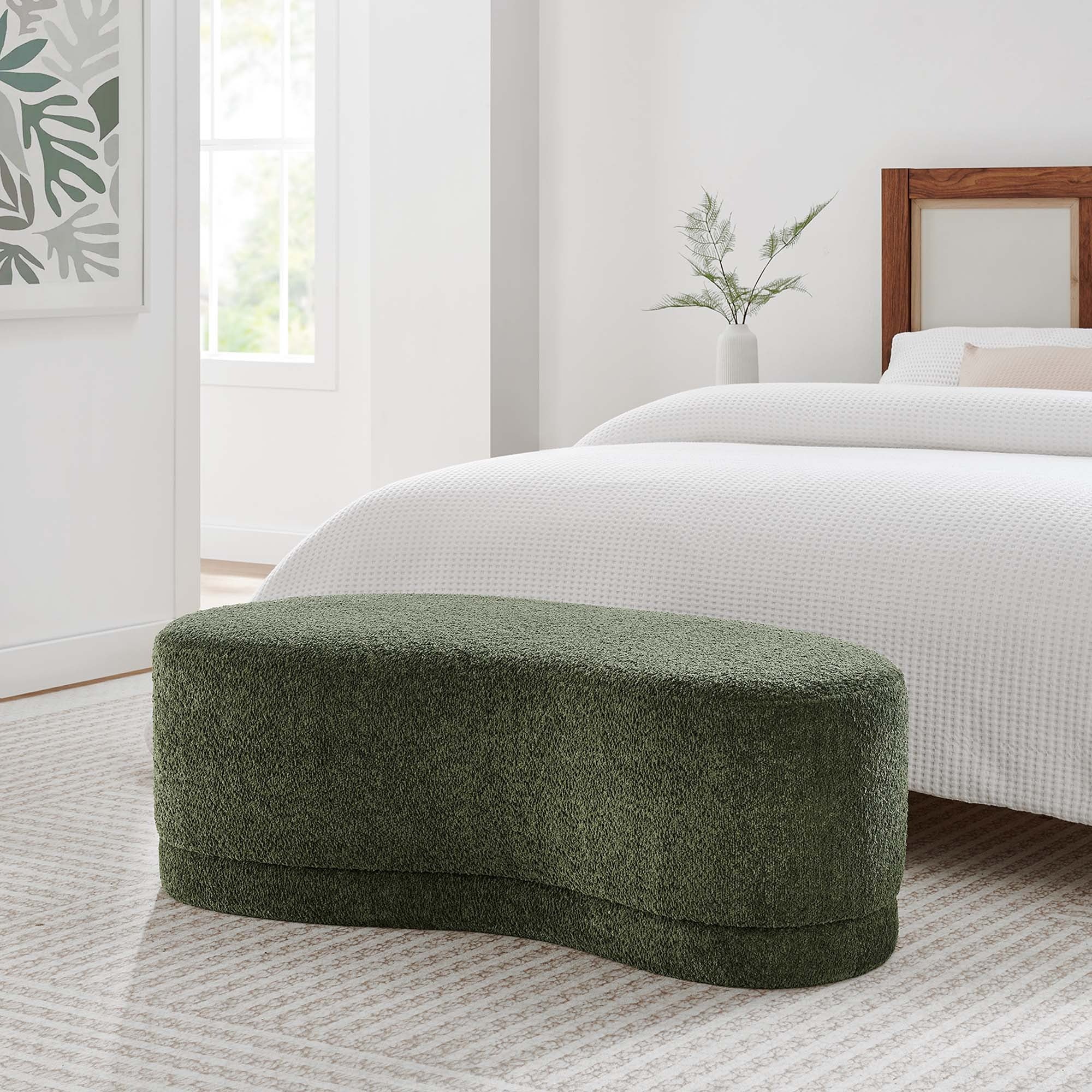 Curved Chenille Upholstered Ottoman Bench – 48 Inch - Image 2