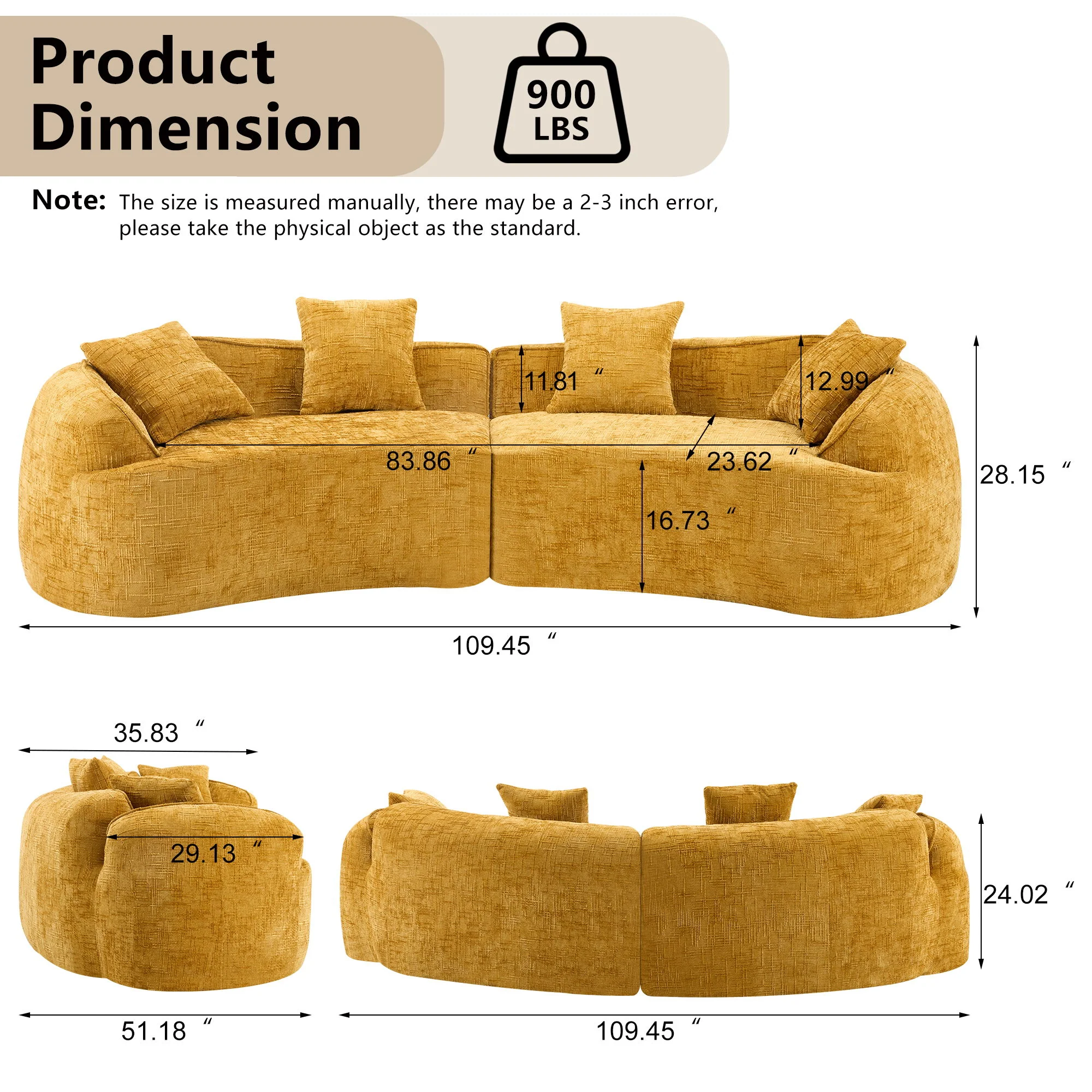 Curved Compressed Sofa, Nordic-Style Design For Living Room - Image 19