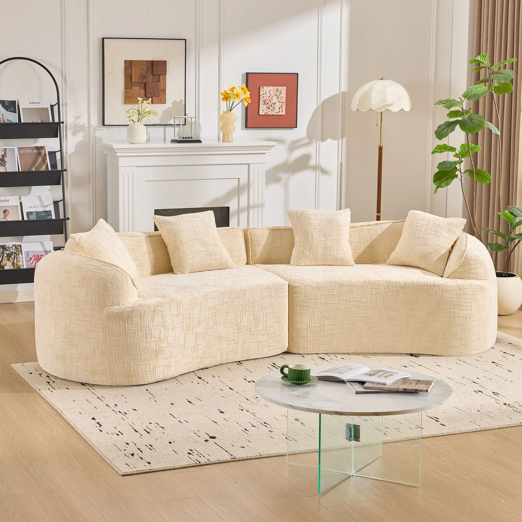 Curved Compressed Sofa, Nordic-Style Design For Living Room - Image 4