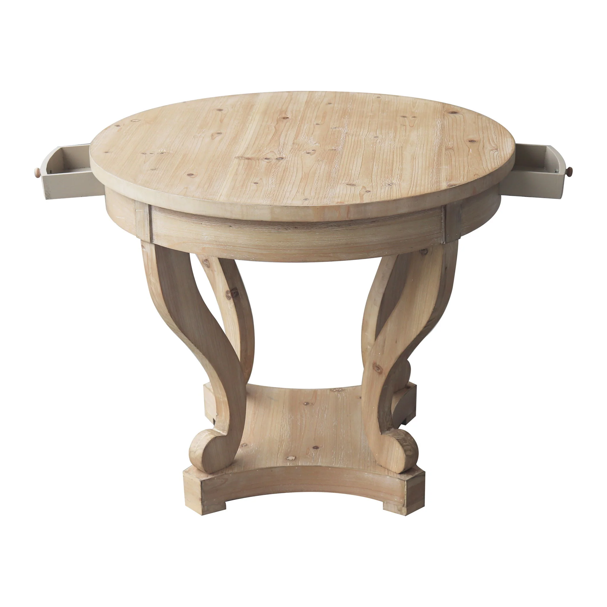 Curved Legs Farmhouse Style Small Size Round Dining Table End Table Side Table Coffee Table For Dinette, Kitchen, Dining Room Or Living Room - Natural Wood Grain Distressed - Image 5