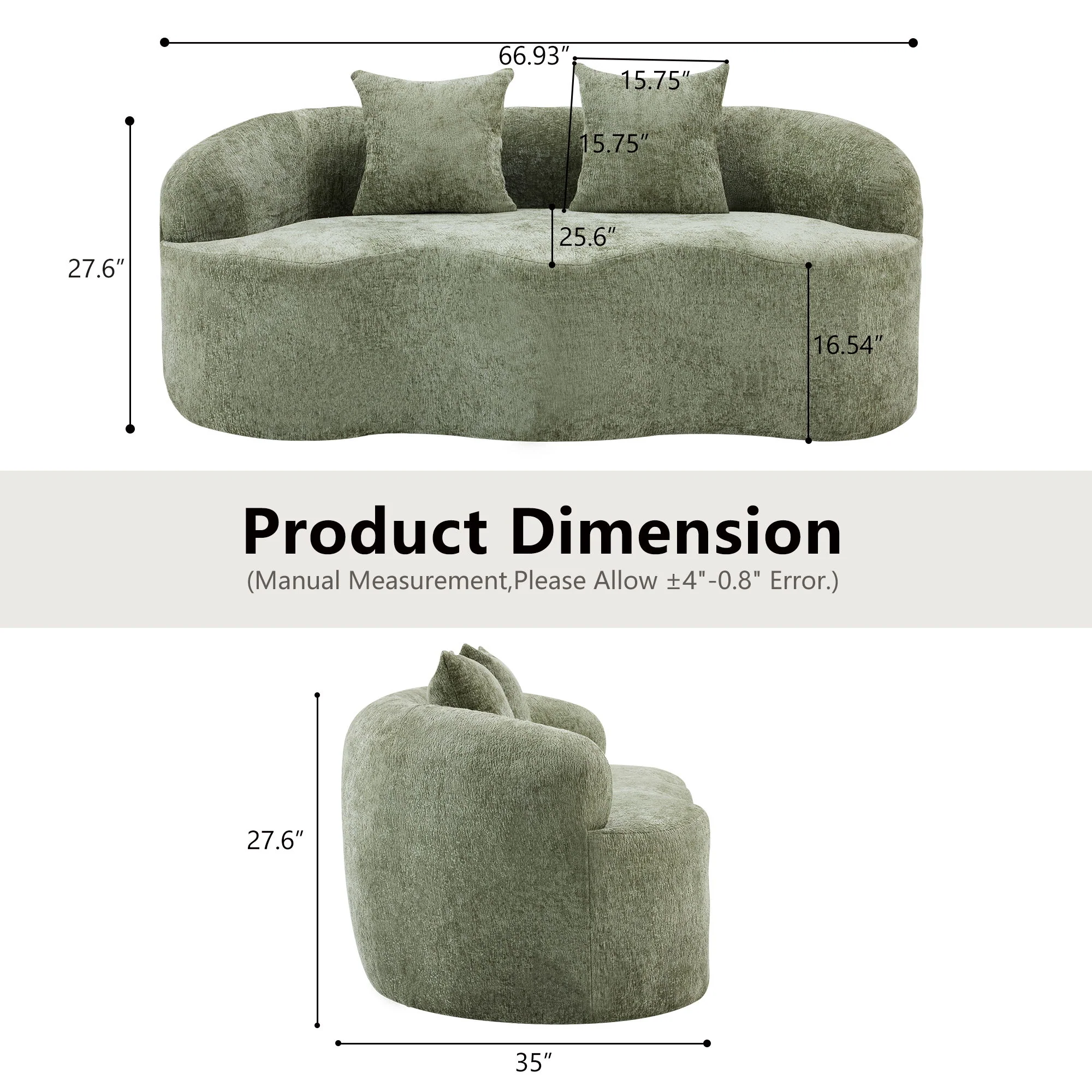 Curved Loveseat Sofa With Round Armrest - Image 11