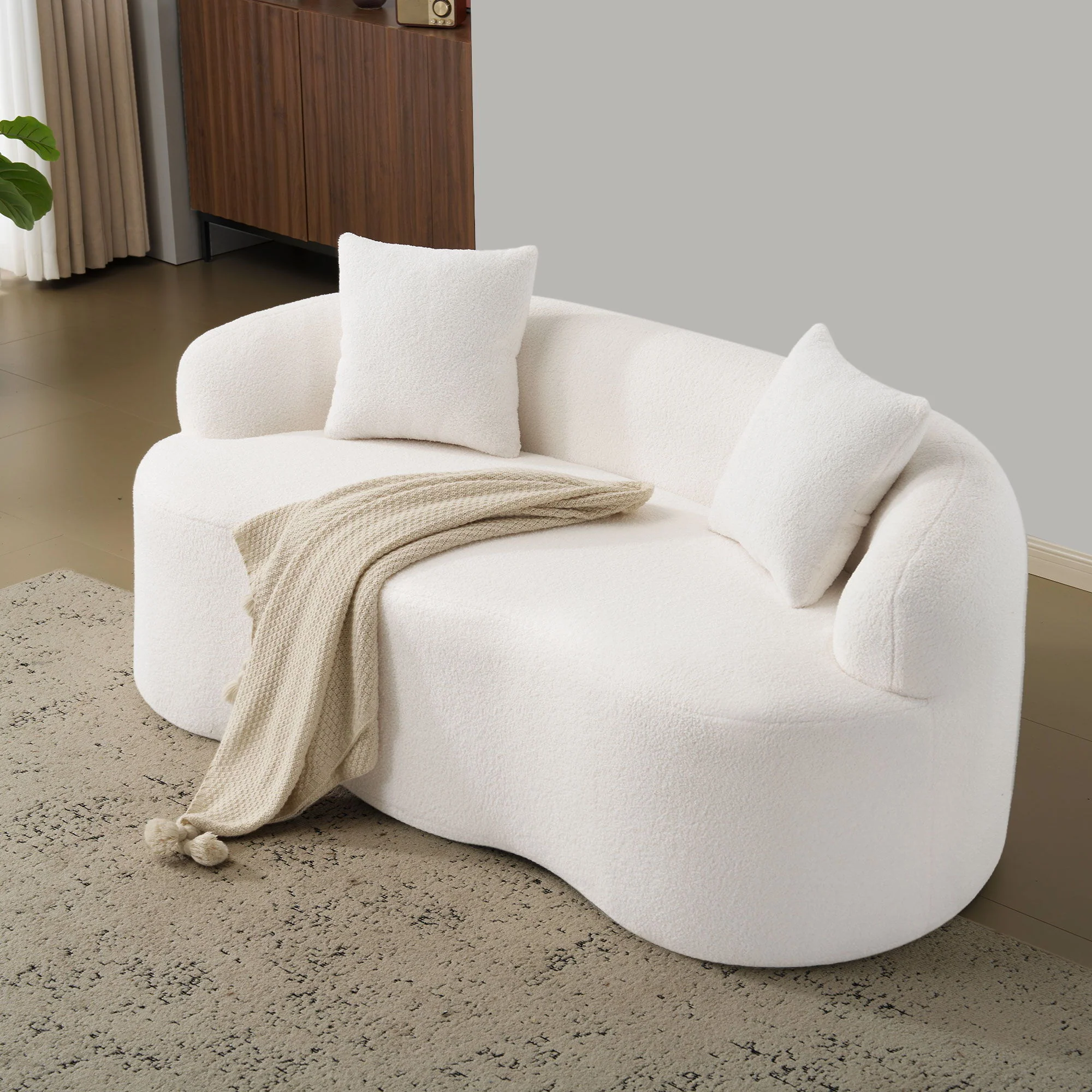 Curved Loveseat Sofa With Round Armrest - Image 22