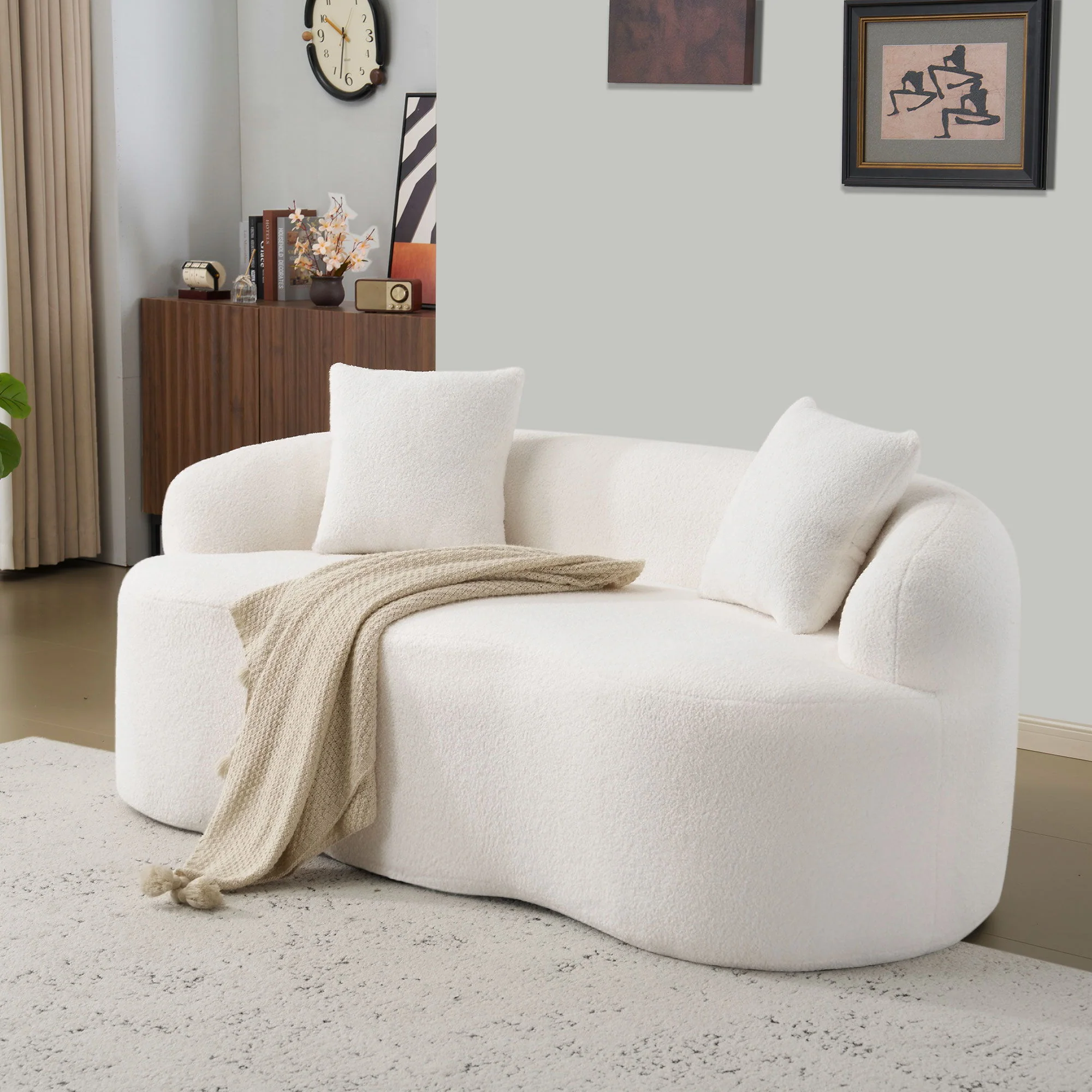 Curved Loveseat Sofa With Round Armrest - Image 26