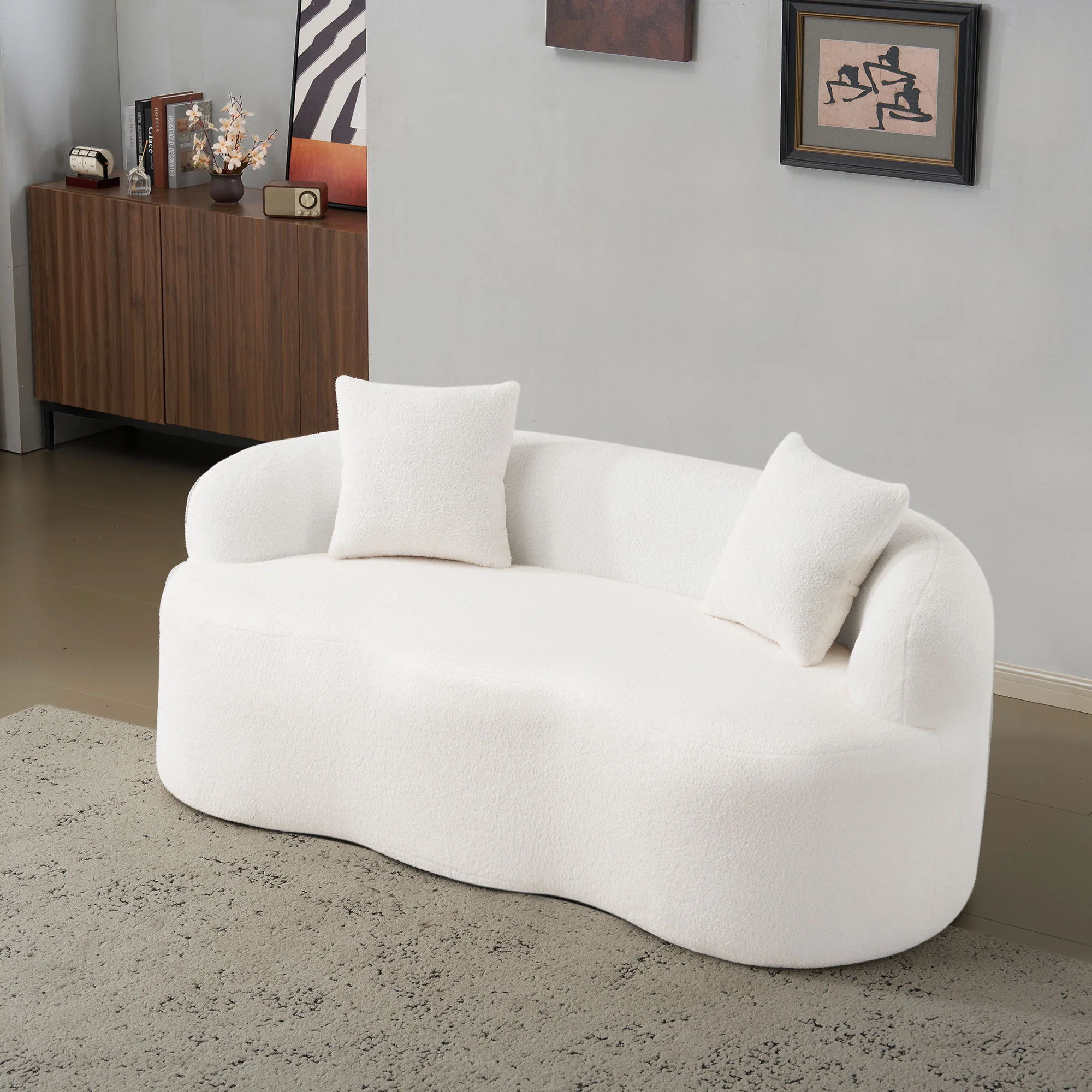 Curved Loveseat Sofa With Round Armrest - Image 9