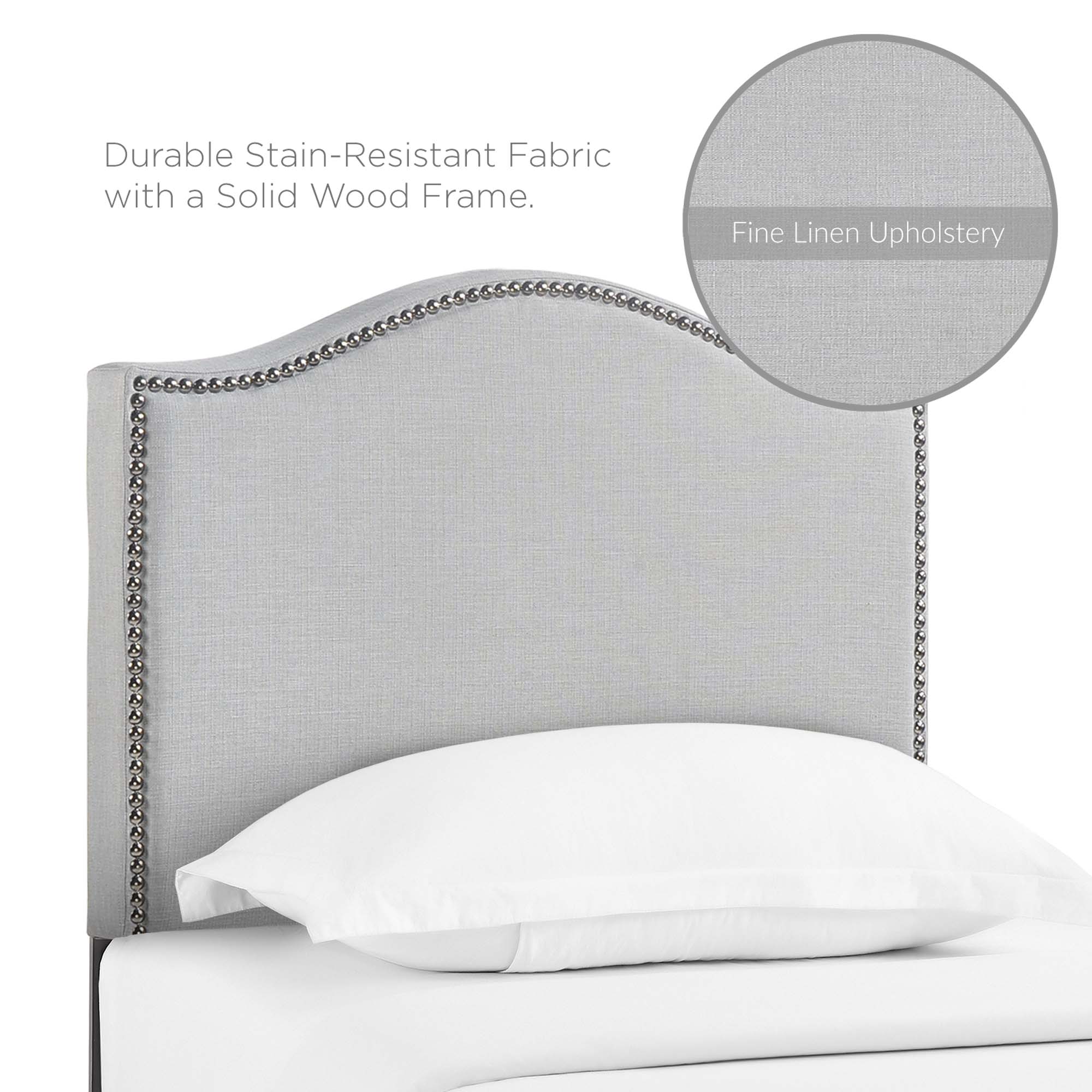 Curved Nailhead Upholstered Linen Headboard - Image 2
