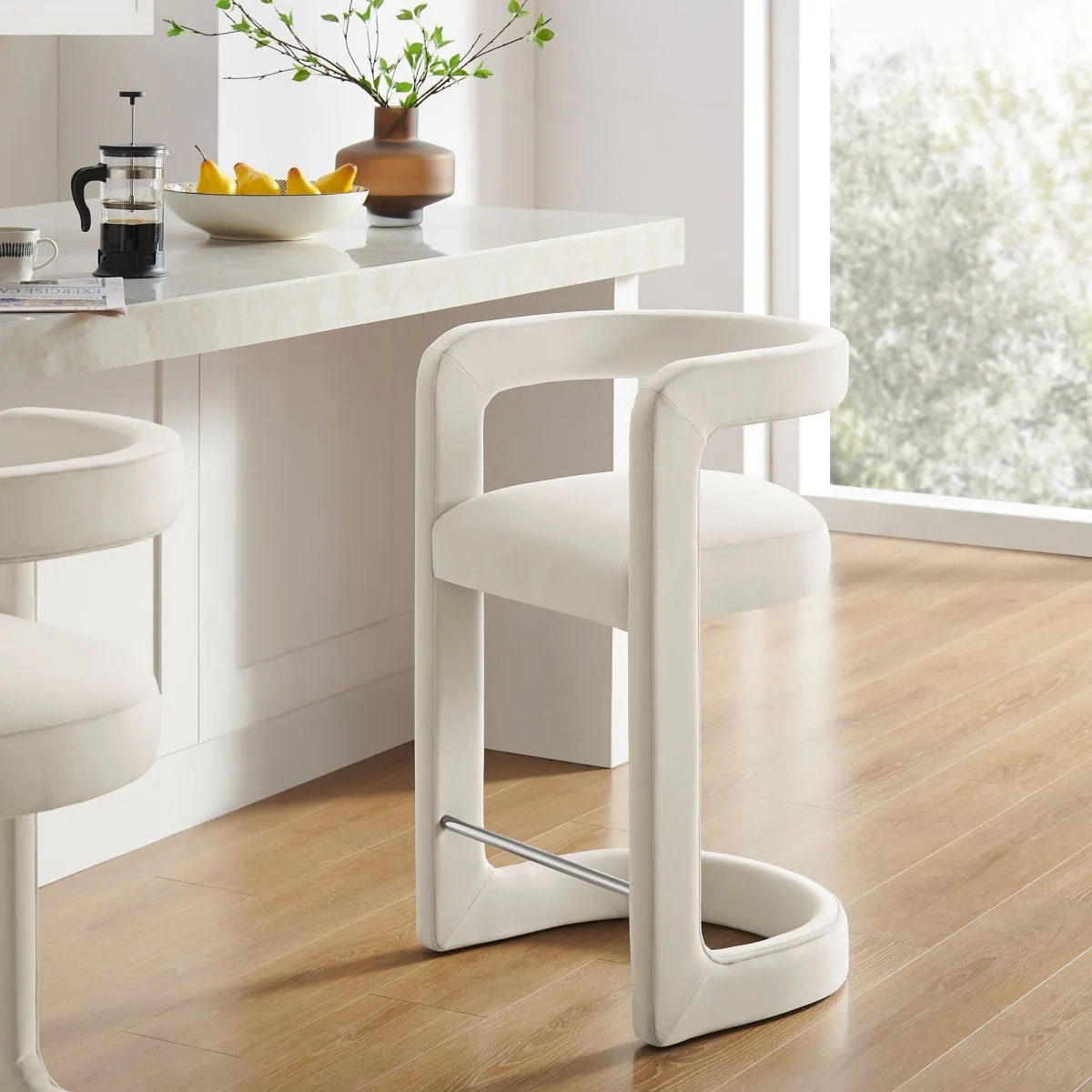 Curved Performance Velvet Counter Stool - Image 2