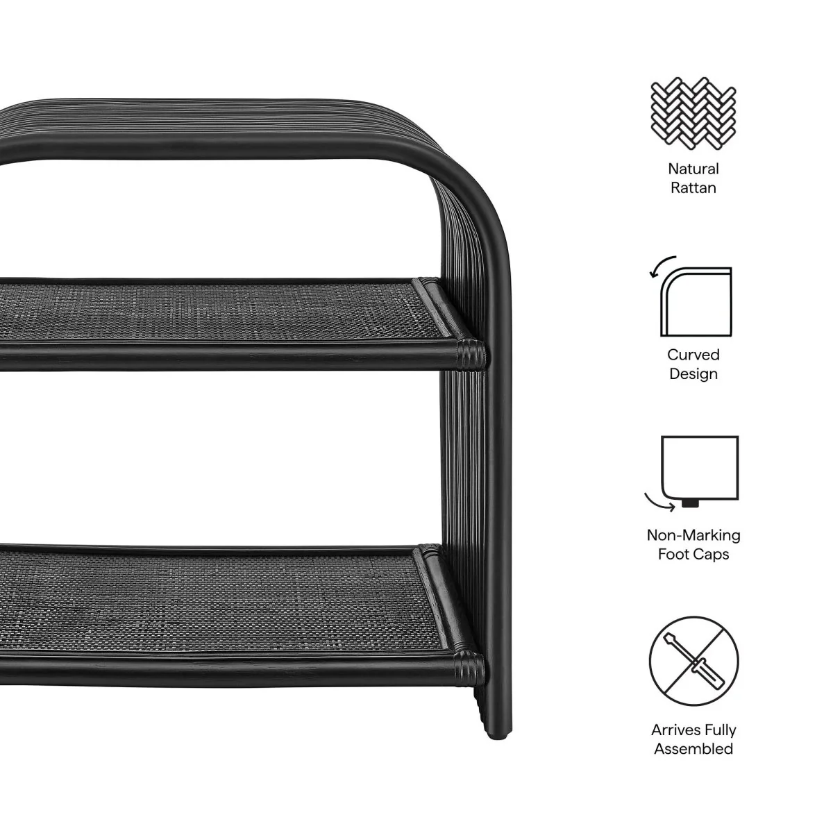 Curved Rattan Side Table with Shelf – Natural 24 Inch - Image 11