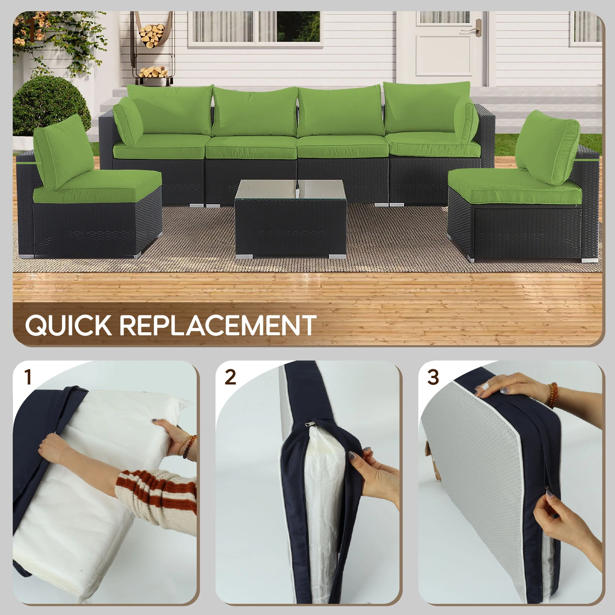 Cushion Covers For 7 Piece Wicker Sectional Sofa, 14 Pack Seat And Back Slipcovers With Zipper - Image 23