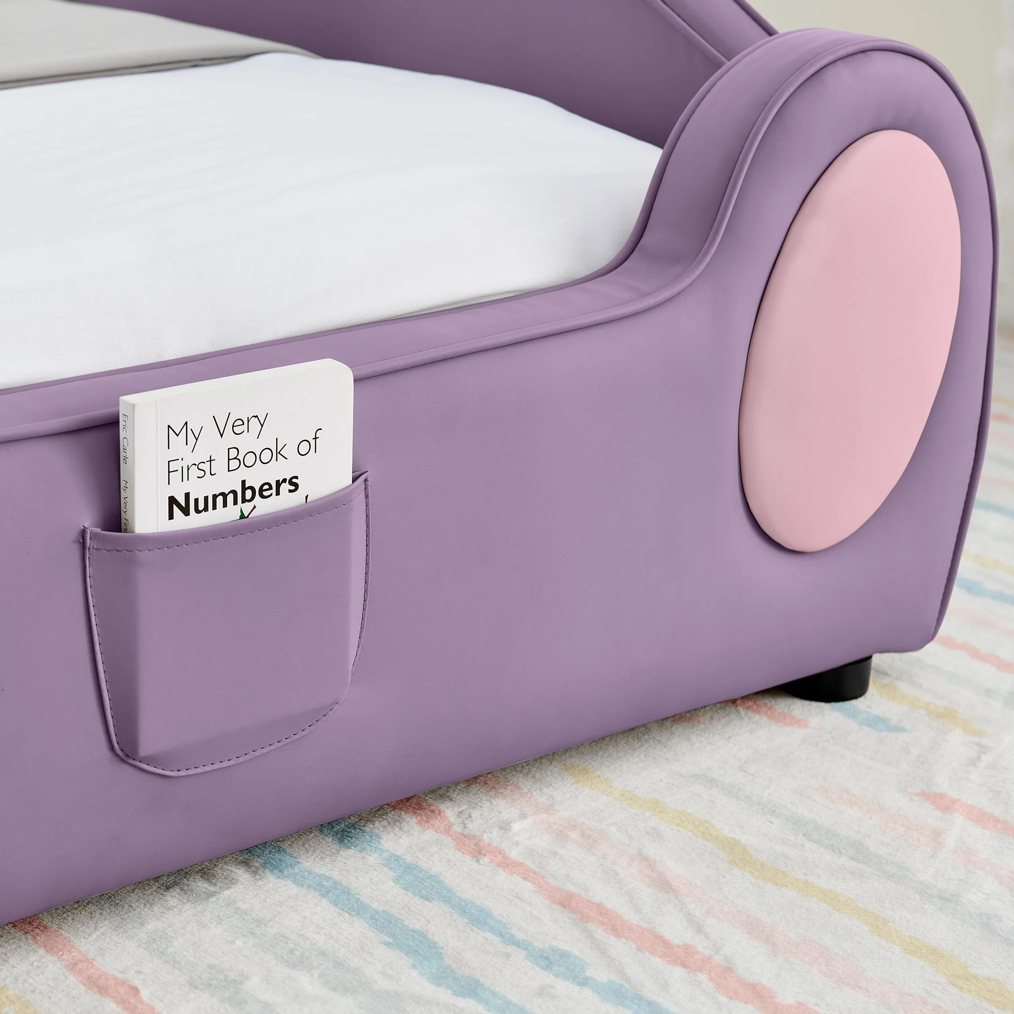 Cute Cloud Shape Bed With Guardrails Cartoon Design, Storage Pocket - Image 18