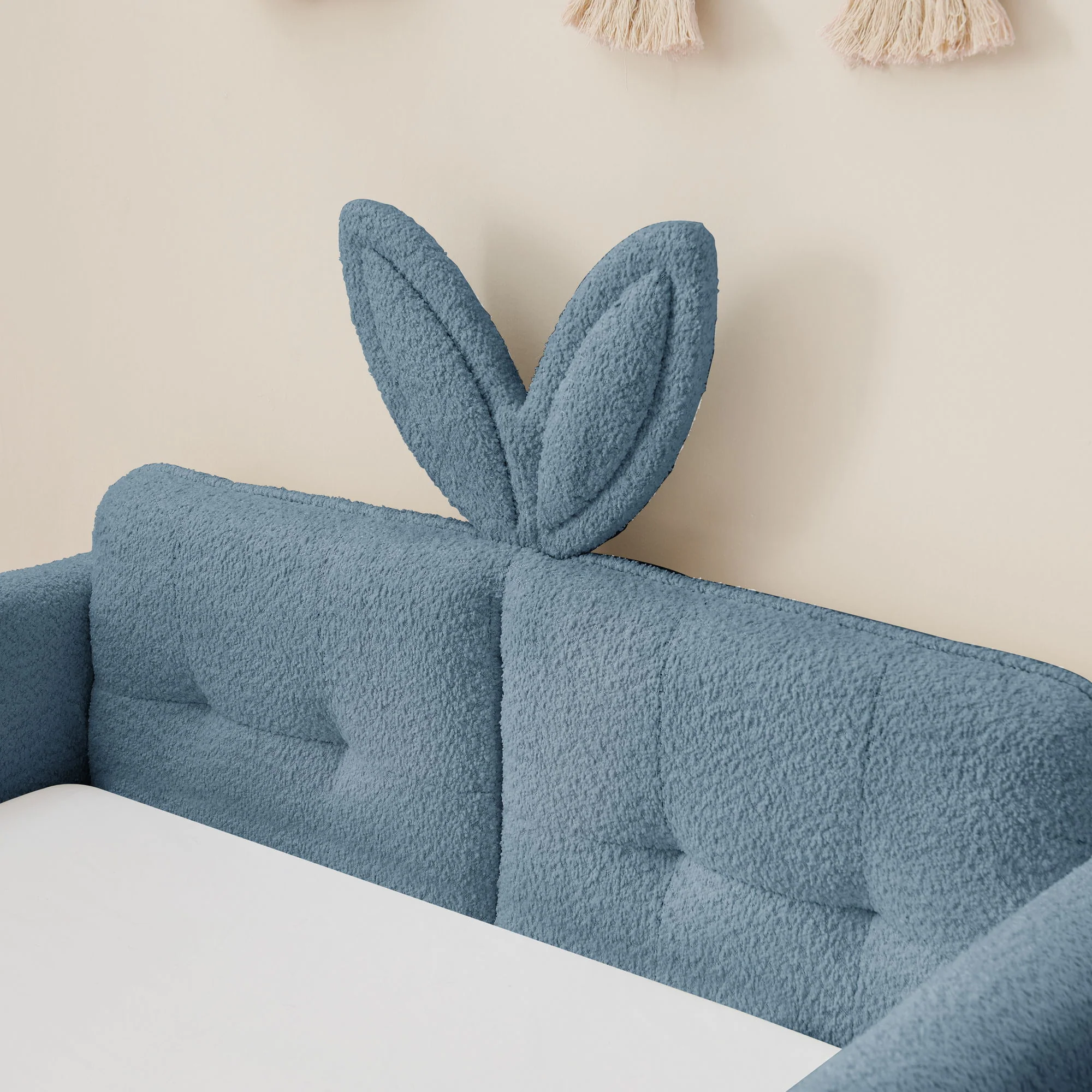 Cute Rabbit Ear Upholstered Platform Bed Frame With Safety Rail - Image 26