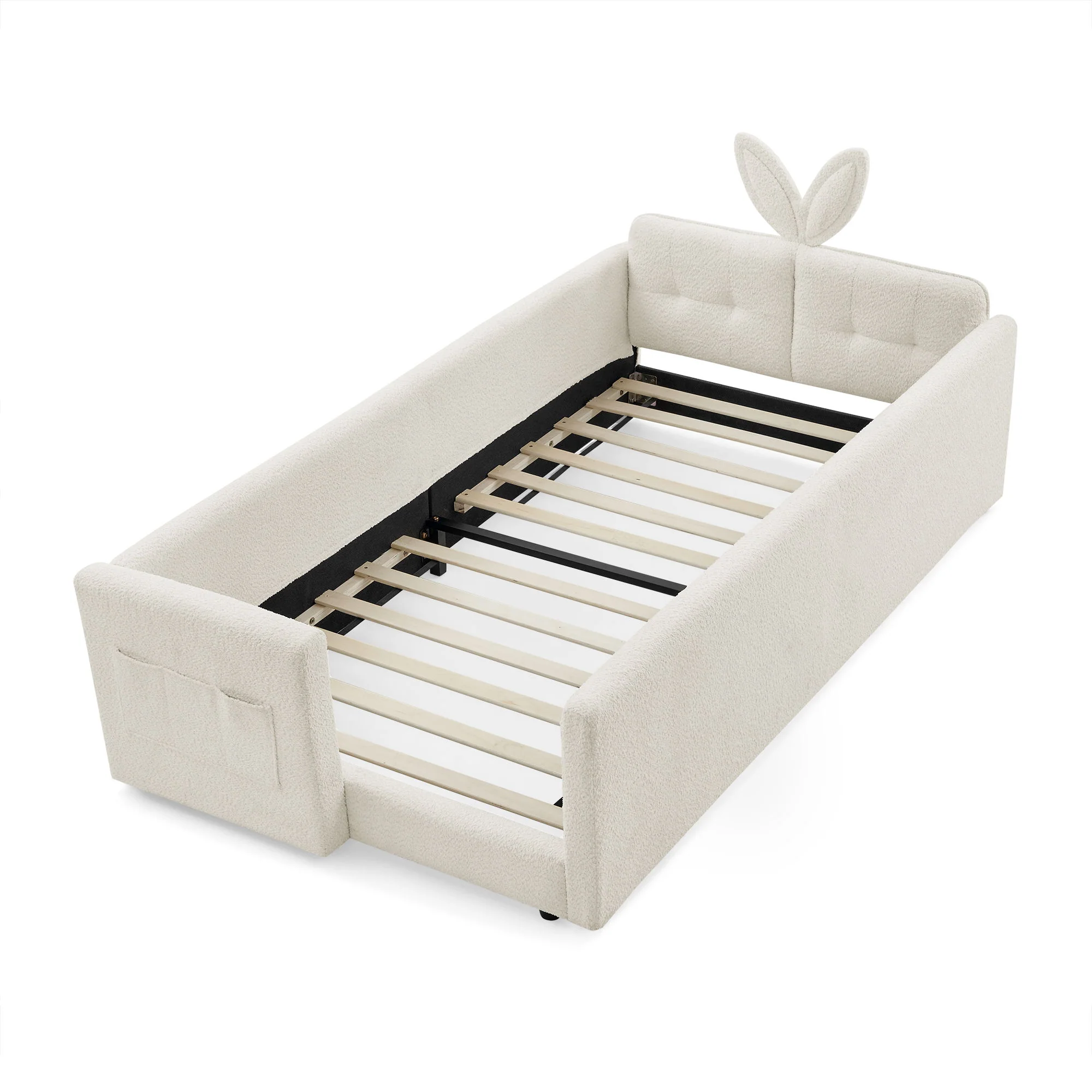 Cute Rabbit Ear Upholstered Platform Bed Frame With Safety Rail - Image 69