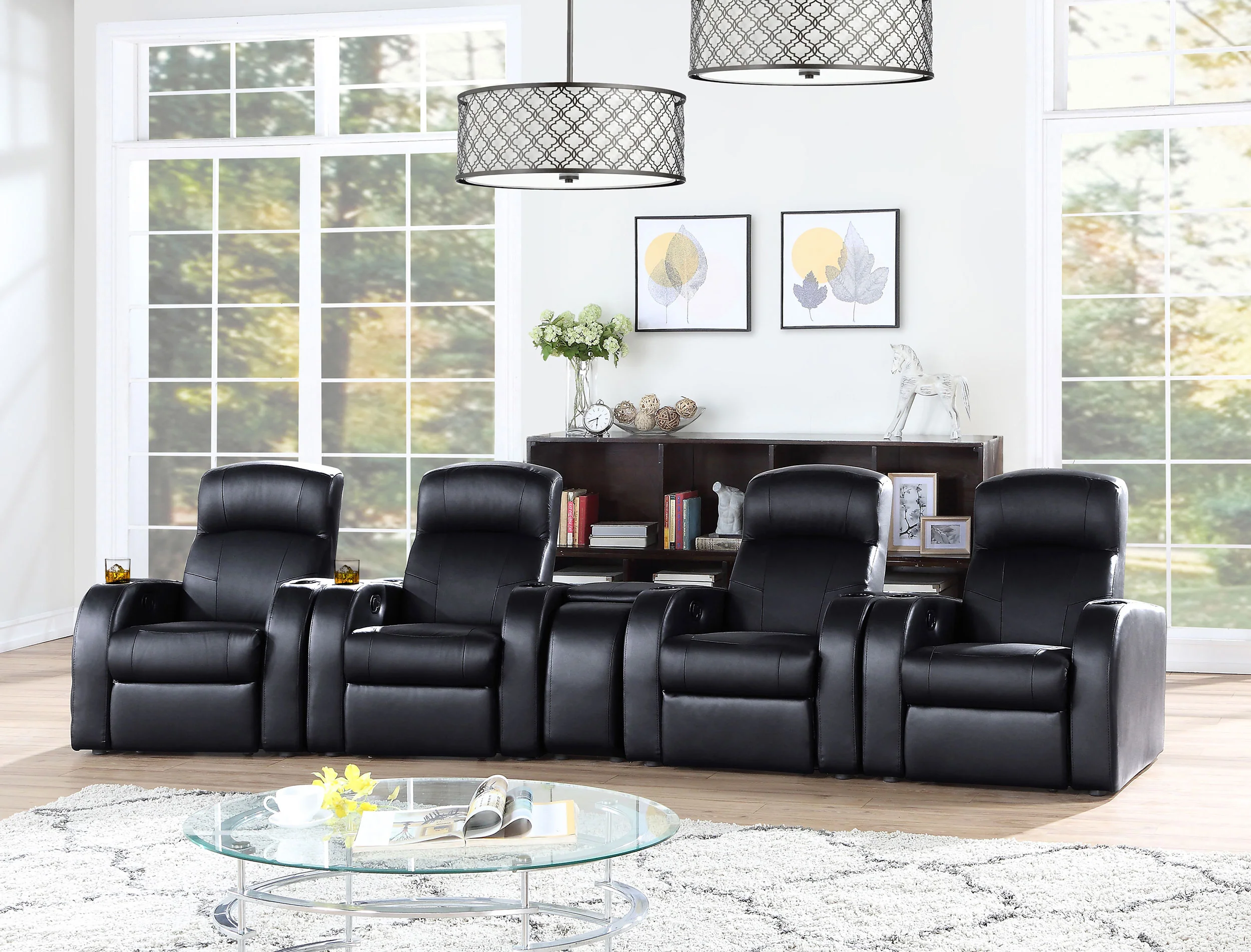 Cyrus 5-Piece Black Leather Home Theater Seating - Image 4