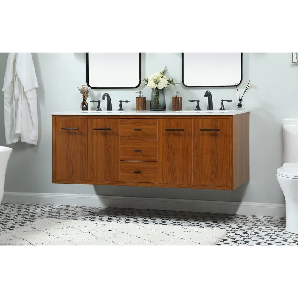 Cyrus 60 inch Double Bathroom Vanity in Teak - Image 4