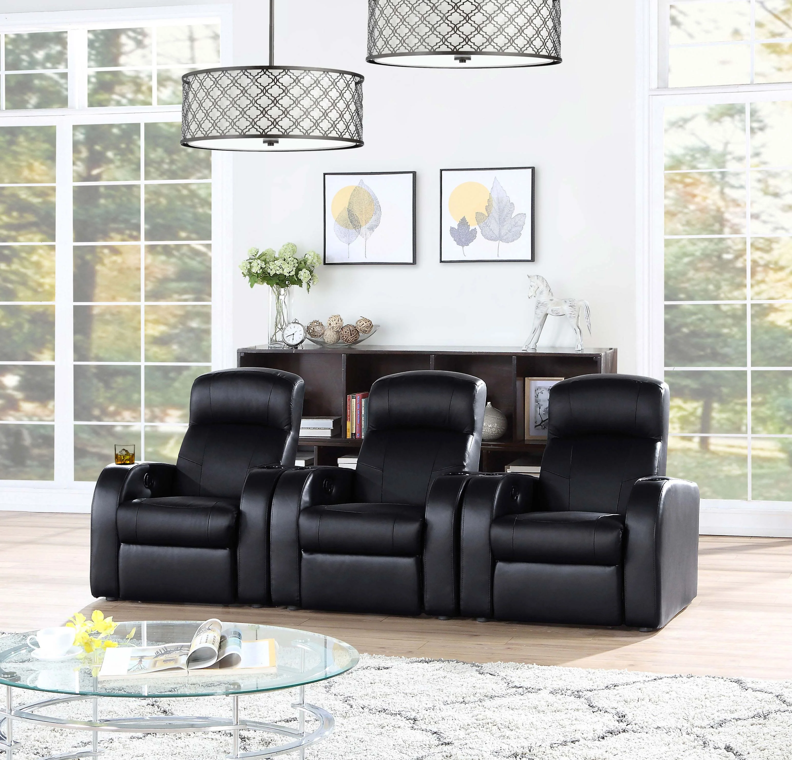 Cyrus Upholstered Track Arm Recliner in Black Leather - Image 14