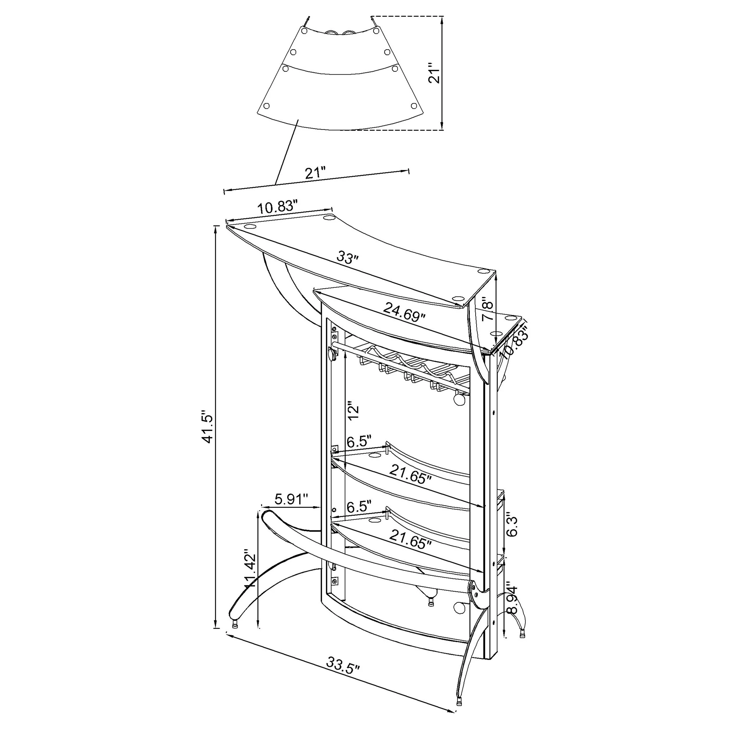 Dallas 2-Shelf Curved Black Home Bar Cabinet - Image 11