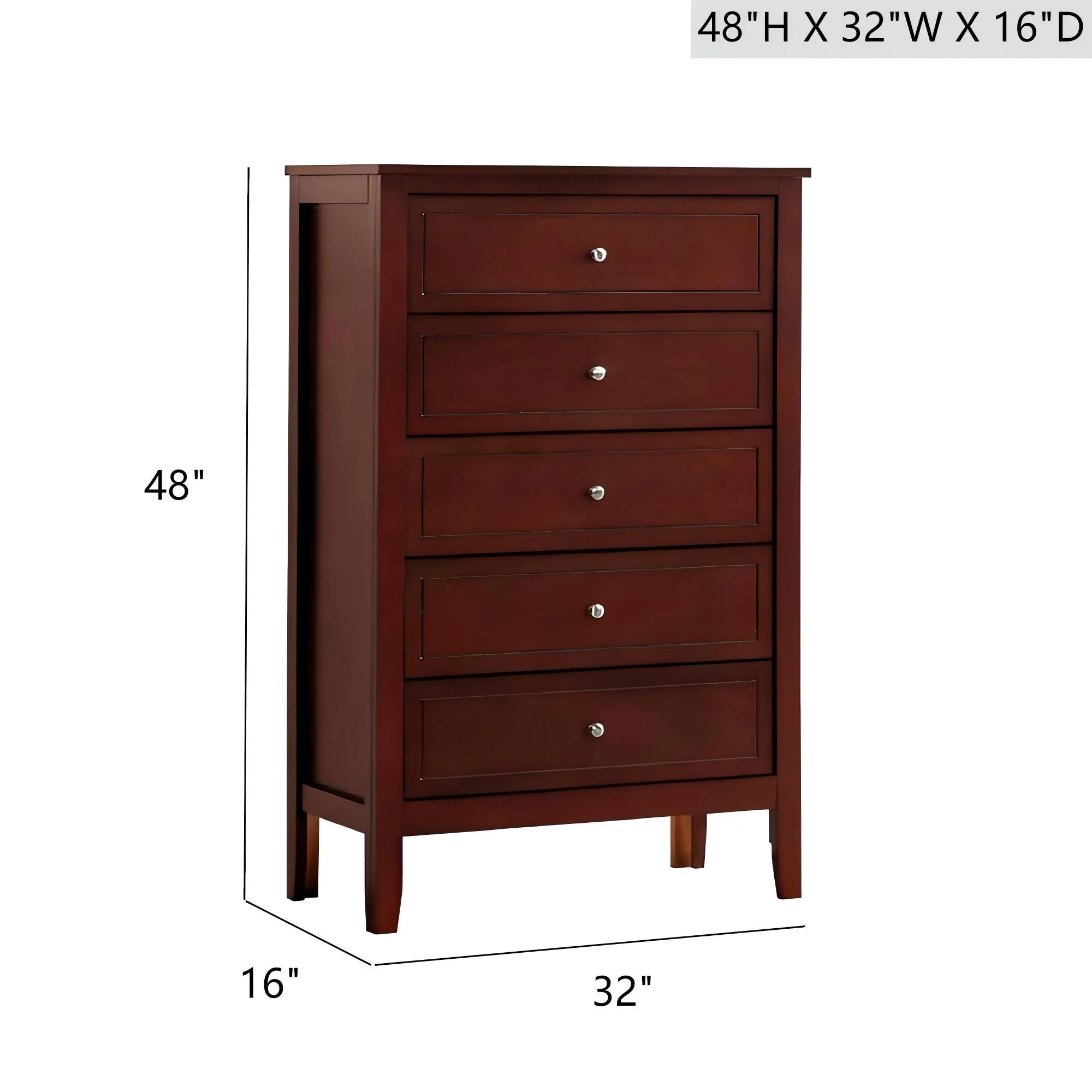 Daniel - Chest, 5 Drawer Storage Unit - Cherry - Image 3