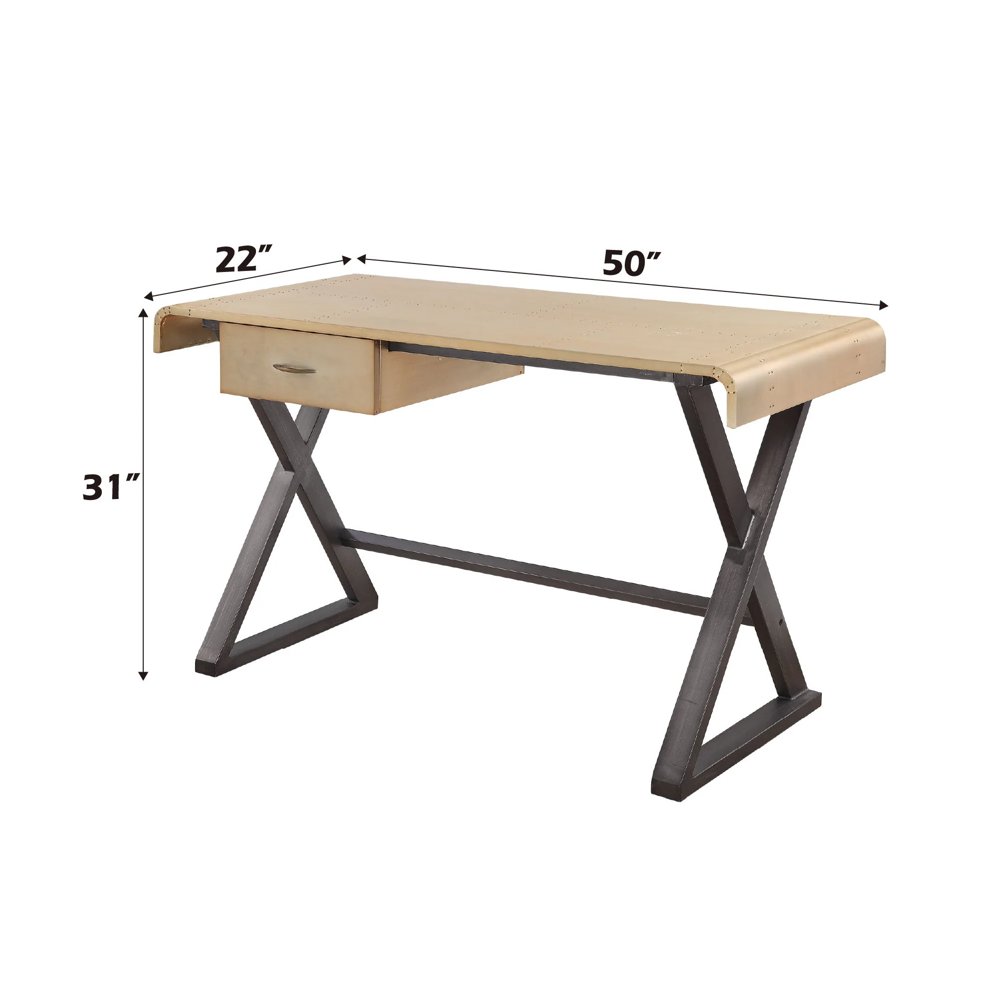 Danton - Aluminum Top Grain Leather Rectangular Writing Desk - Gold - Image 5