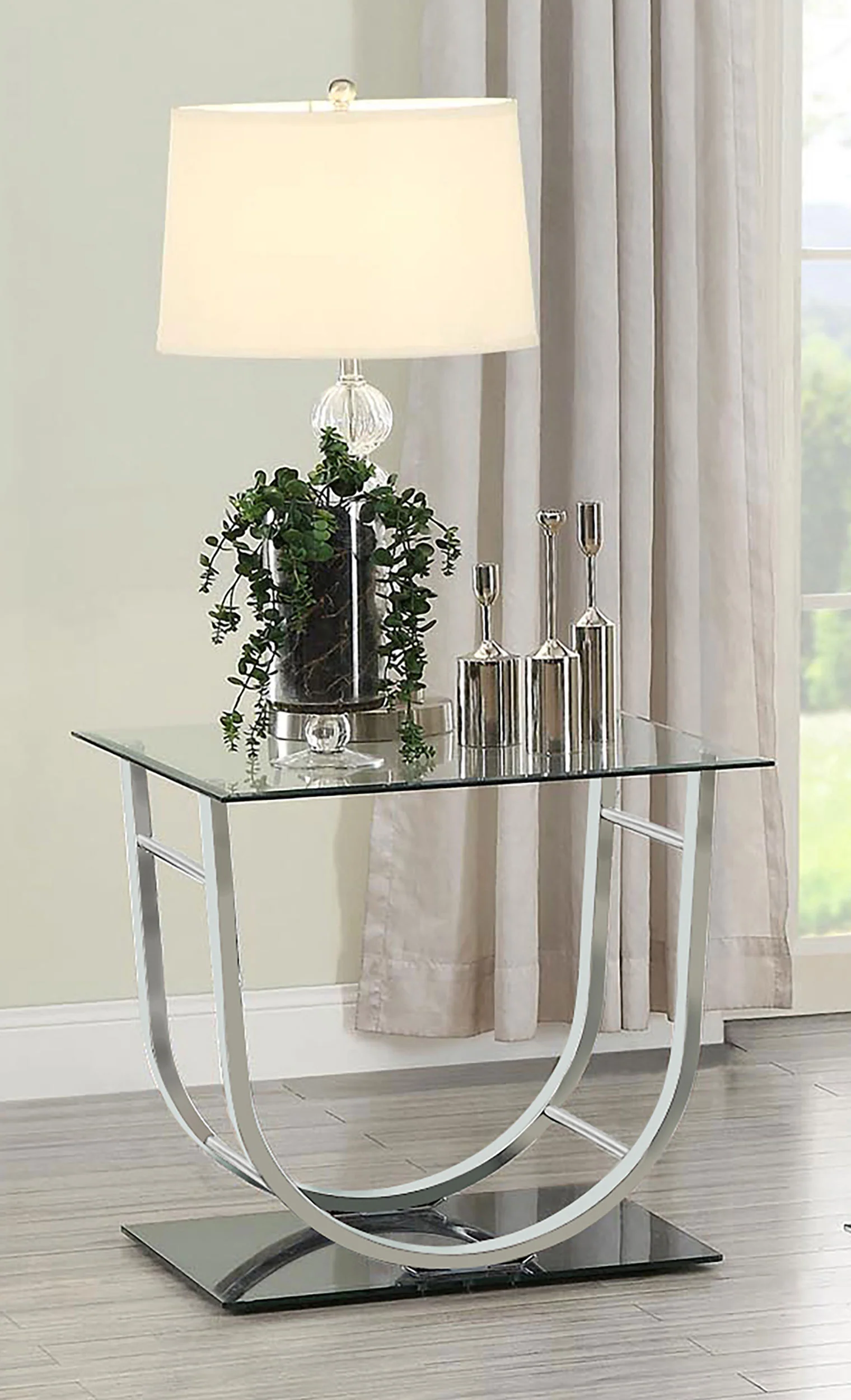 Danville Square U-Shaped Glass Top Side End Table Chrome - Image 5