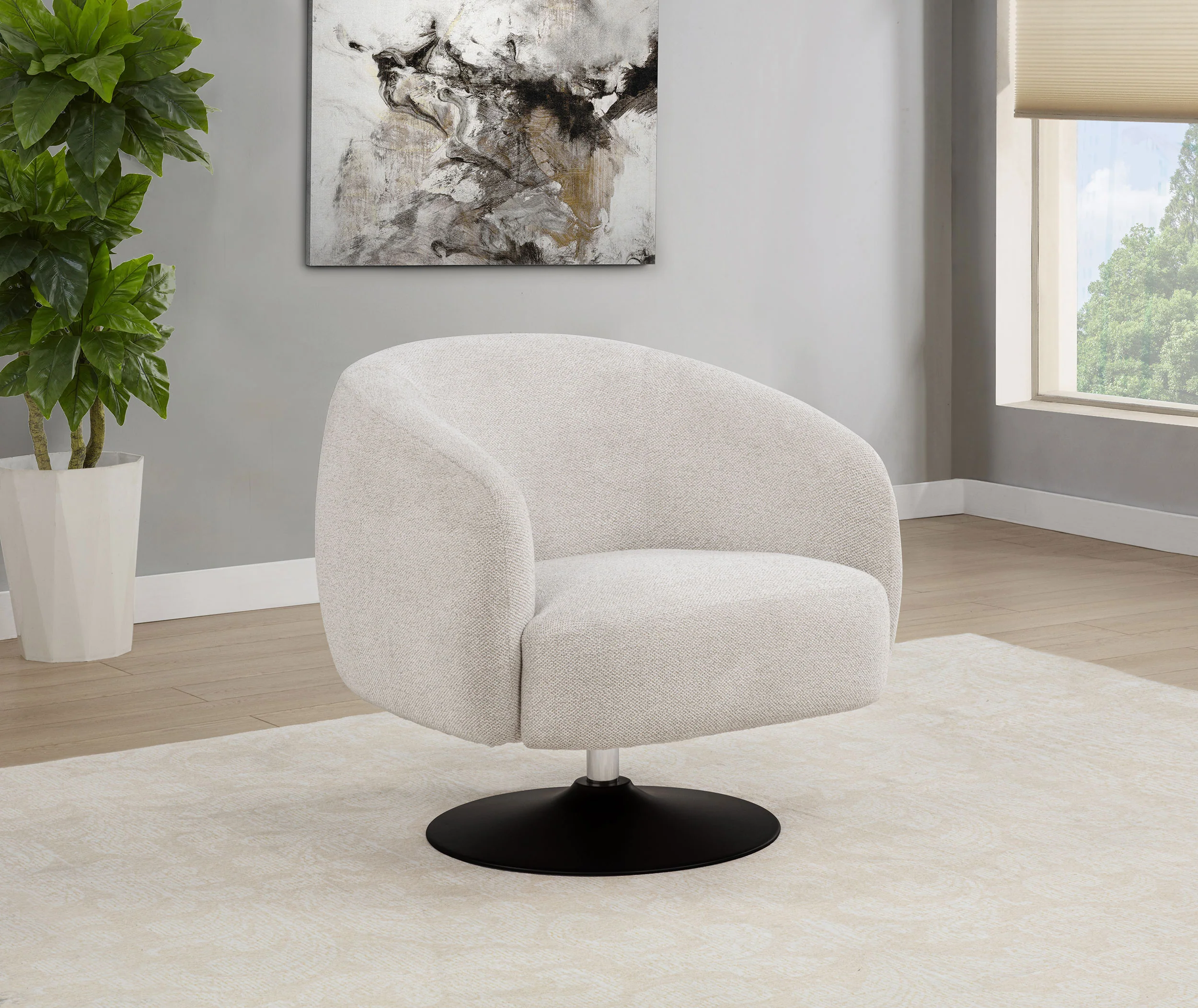 Dave Upholstered Barrel Back Swivel Club Chair - Beige - Image 2