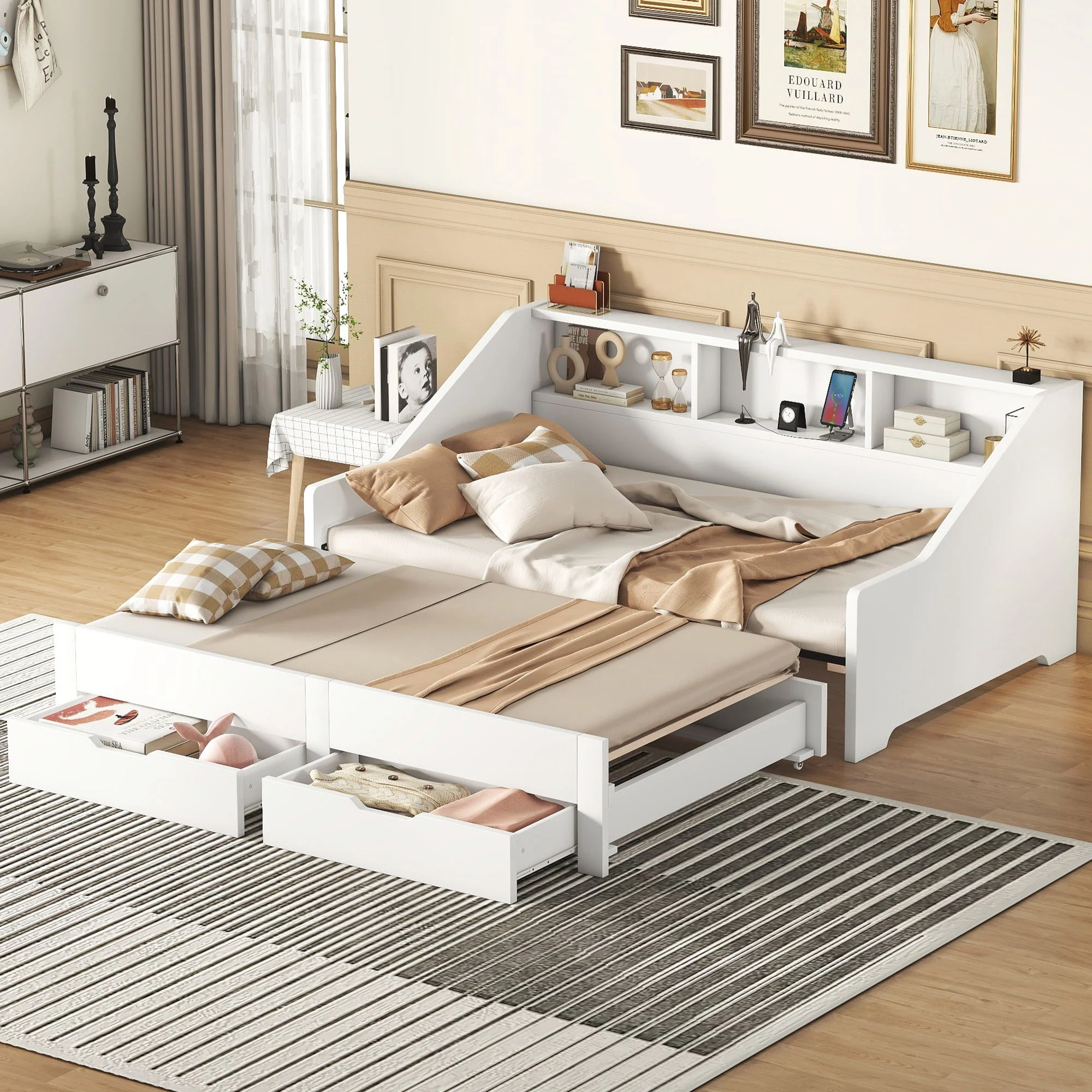 Daybed Frame With Storage Bookcases, 2 Drawers, Charging Station - Image 12