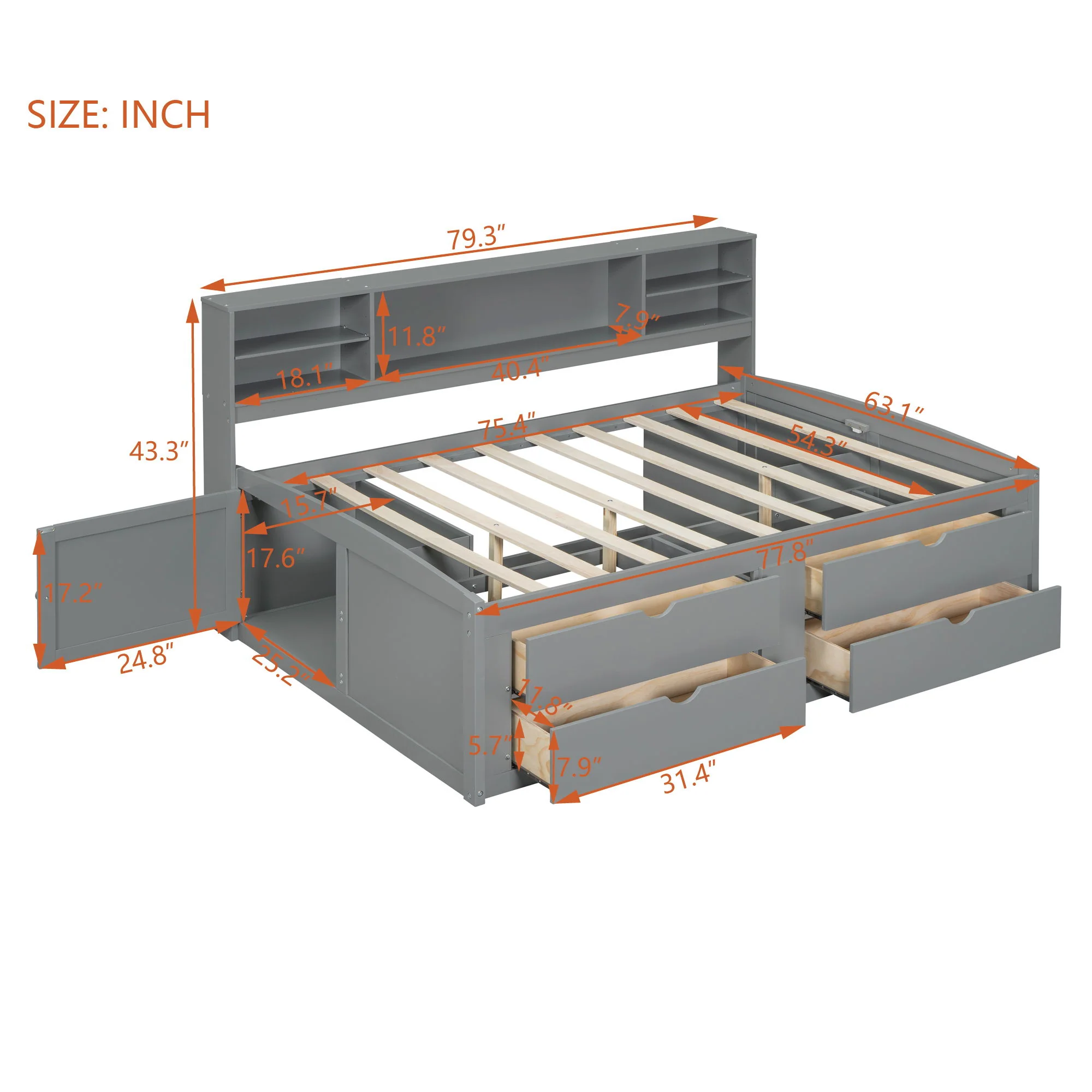 Daybed With 2 Bedside Cabinets, Upper Shelves And 4 Drawers - Image 12