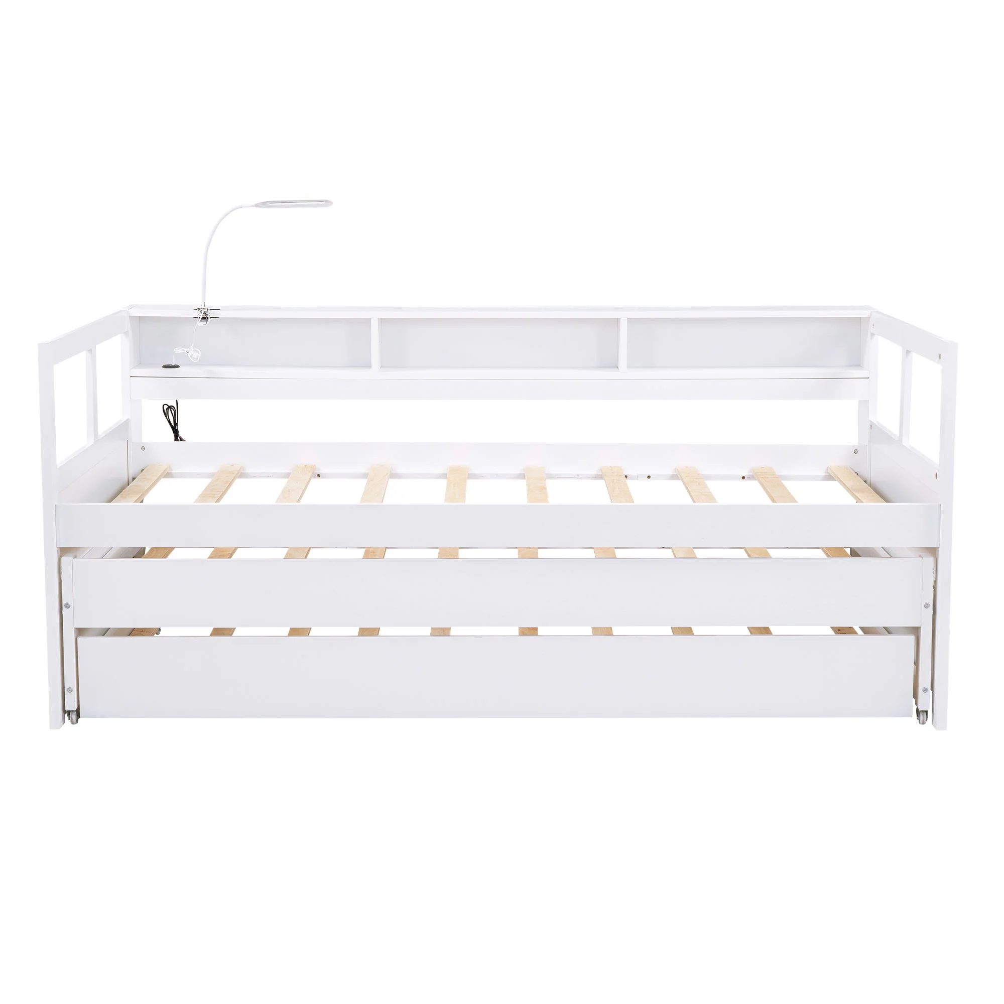 Daybed With 2 Trundles, 3 Storage Cubbies, Built In USB Charging Light - Image 7