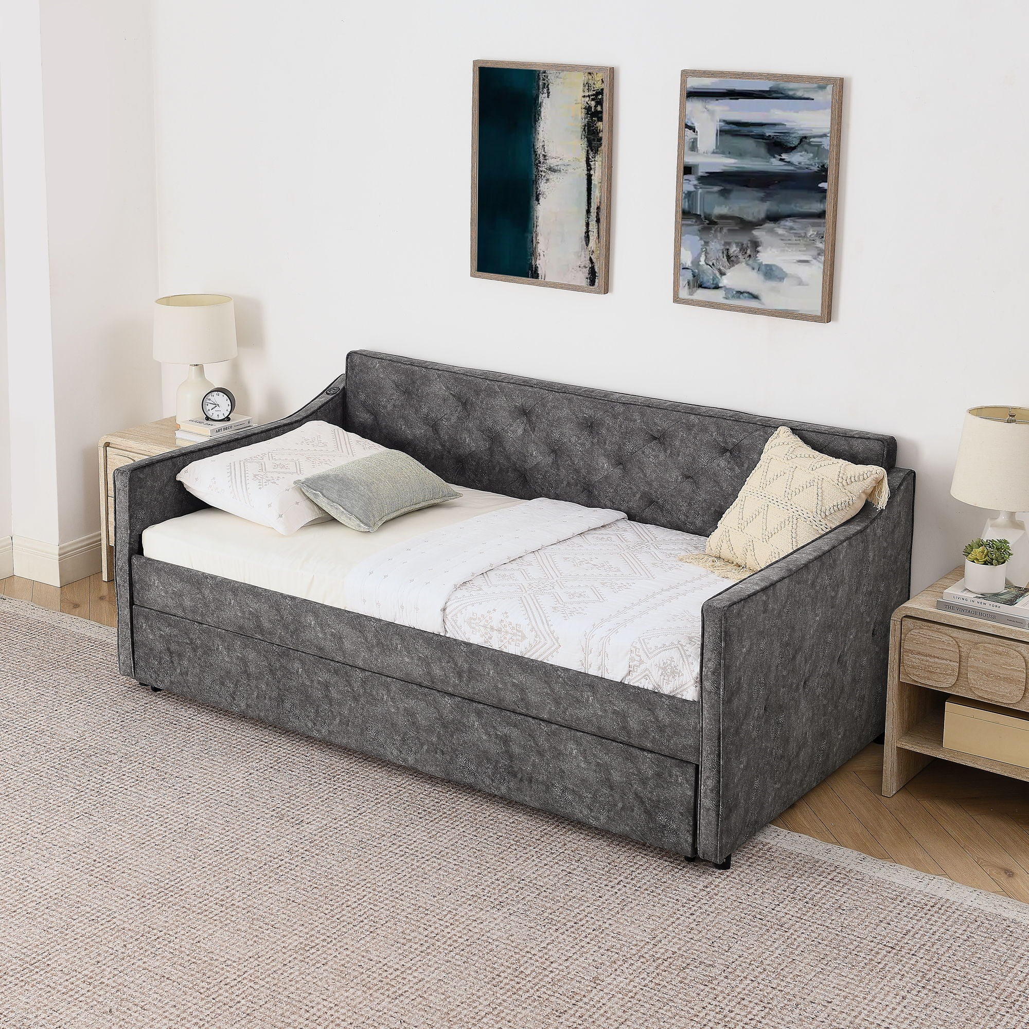 Daybed With Pop Up Trundle And USB Charging Armrest - Image 20