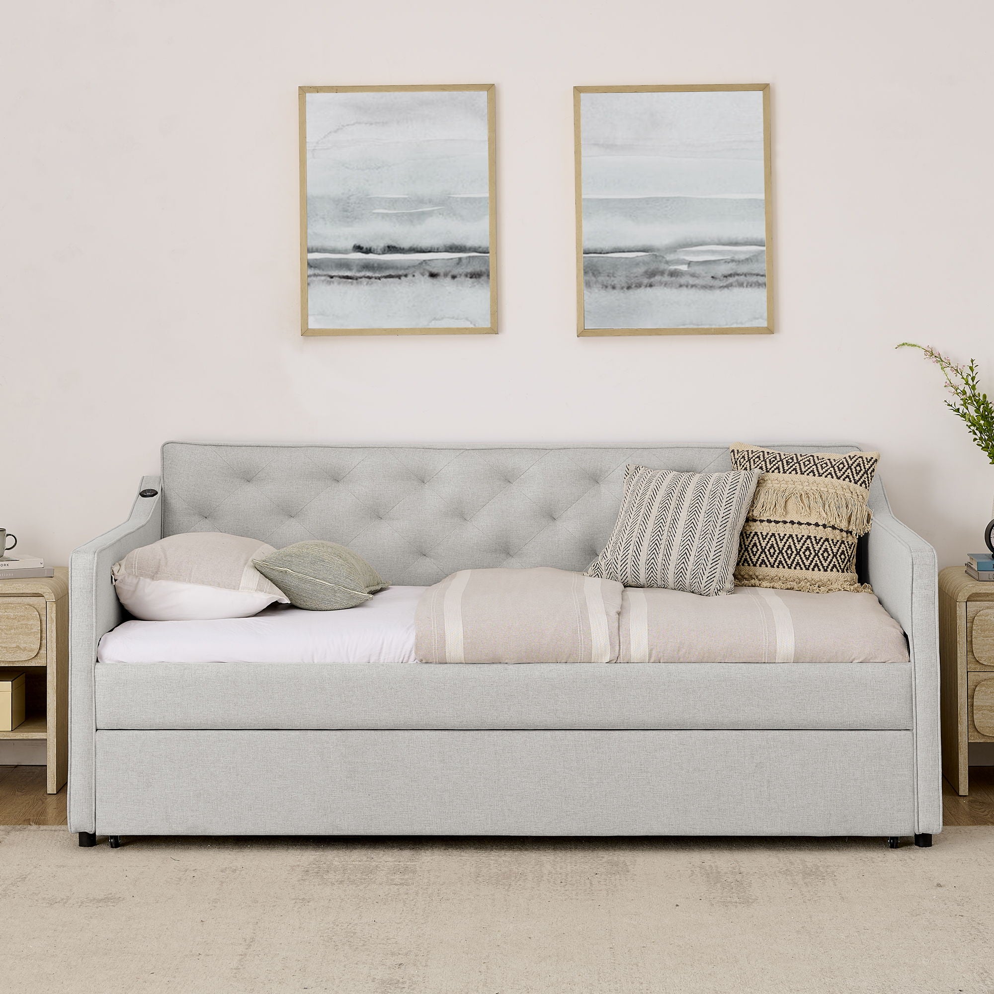 Daybed With Pop Up Trundle And USB Charging Armrest - Image 21