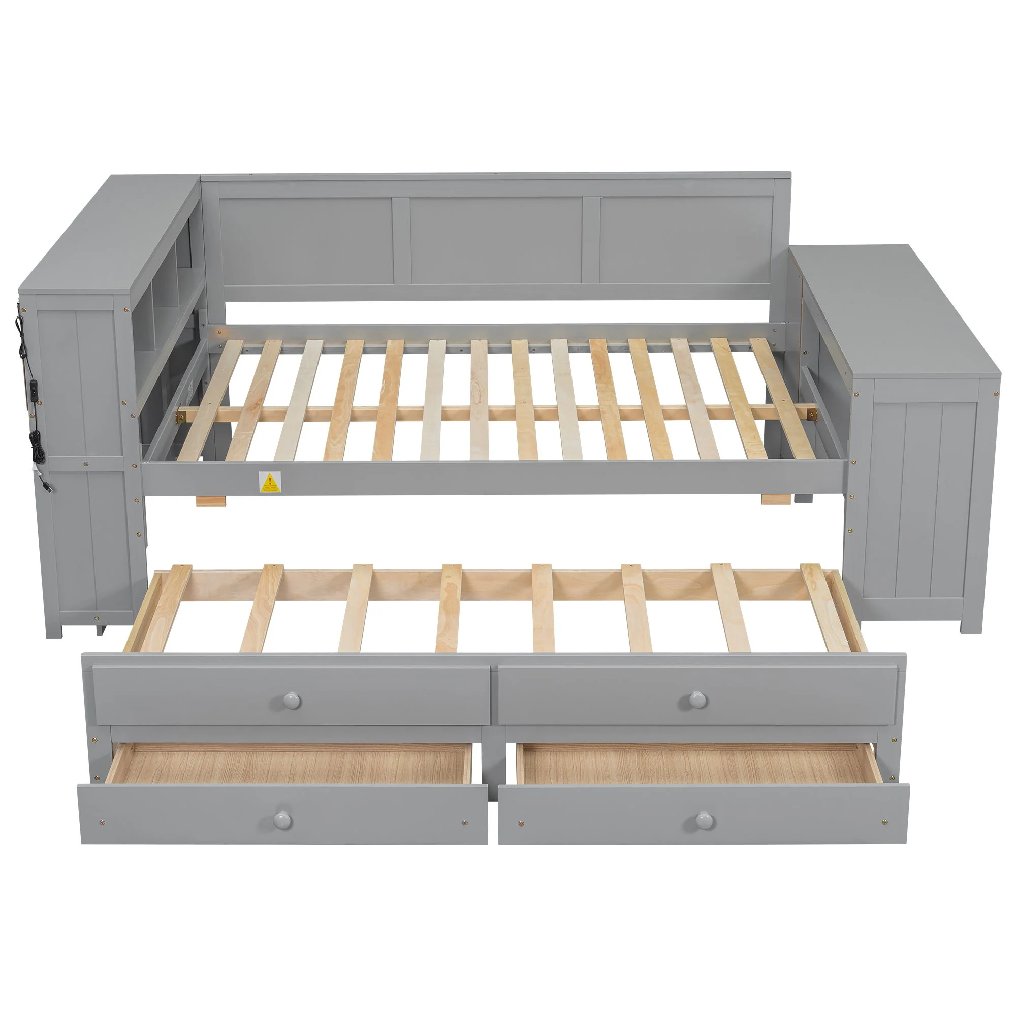 Daybed With Storage Shelves, Drawers, Trundle, Charging Station, LED Light, Desk And Cabinet - Image 9