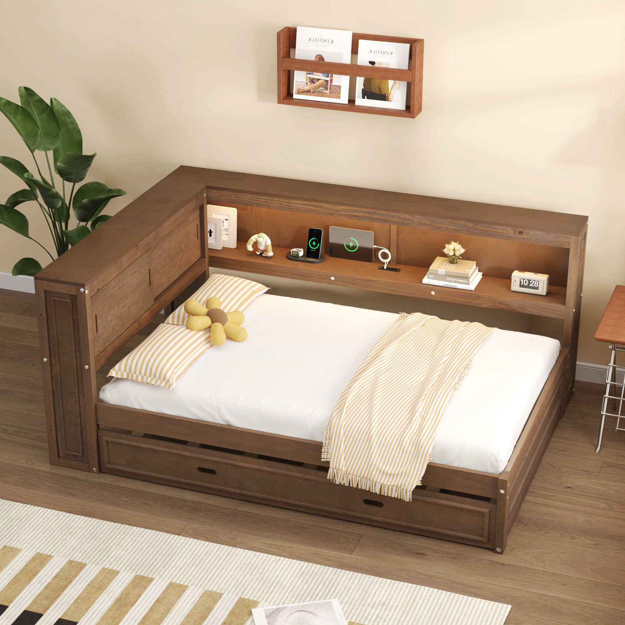 Daybed With Storage Shelves, LED, USB, And Trundle - Image 15