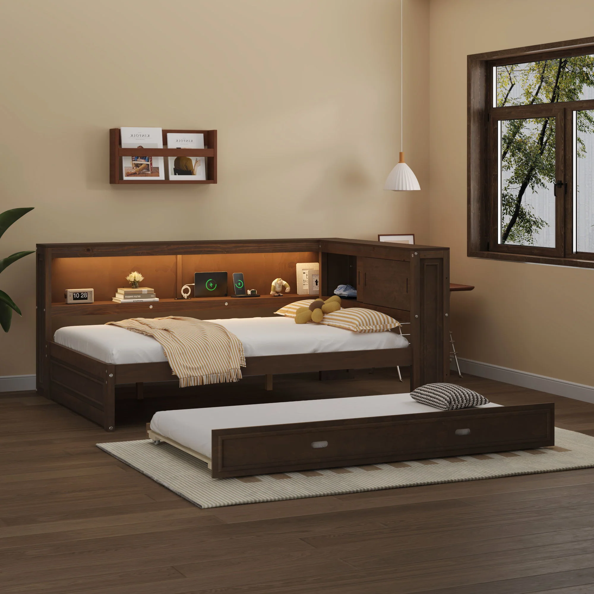 Daybed With Storage Shelves, LED, USB, And Trundle - Image 18