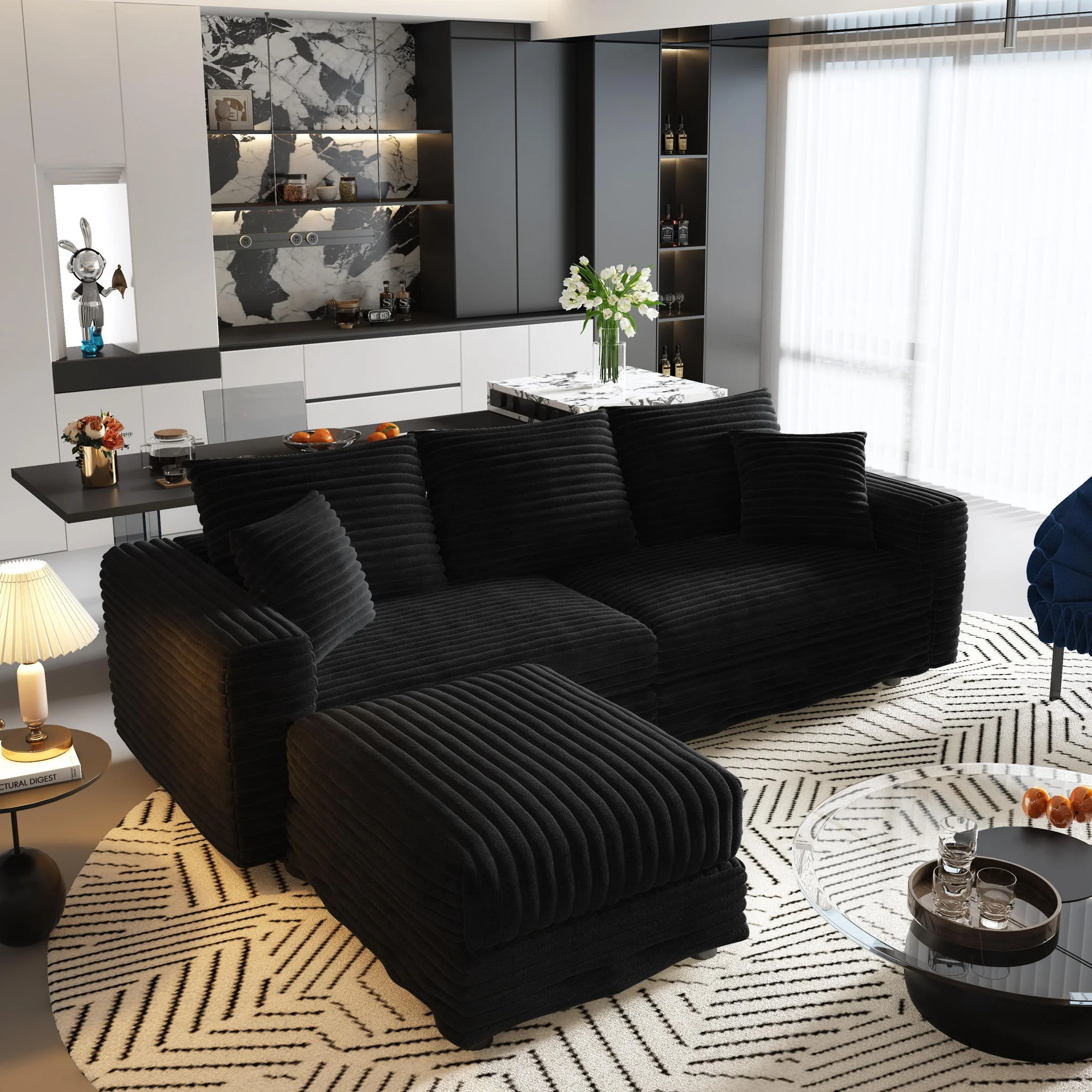 Deep Seat Convertible Sofa With Soft Pillows And Ottomans - Image 38