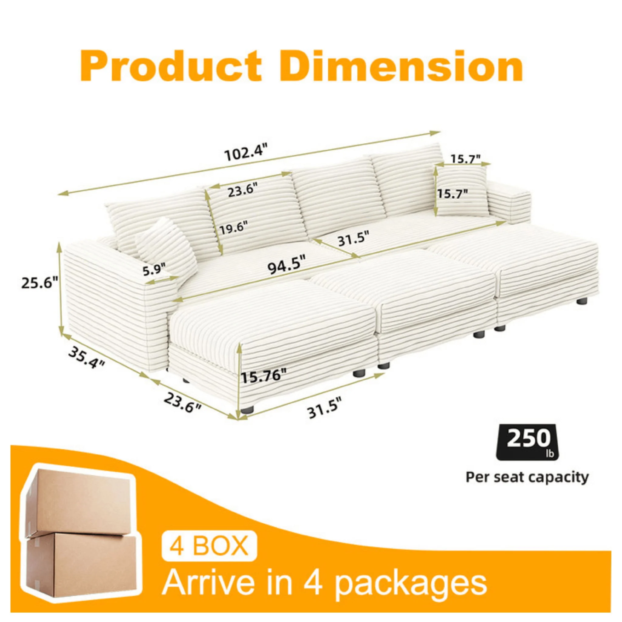 Deep Seat Convertible Sofa With Soft Pillows And Ottomans - Image 56