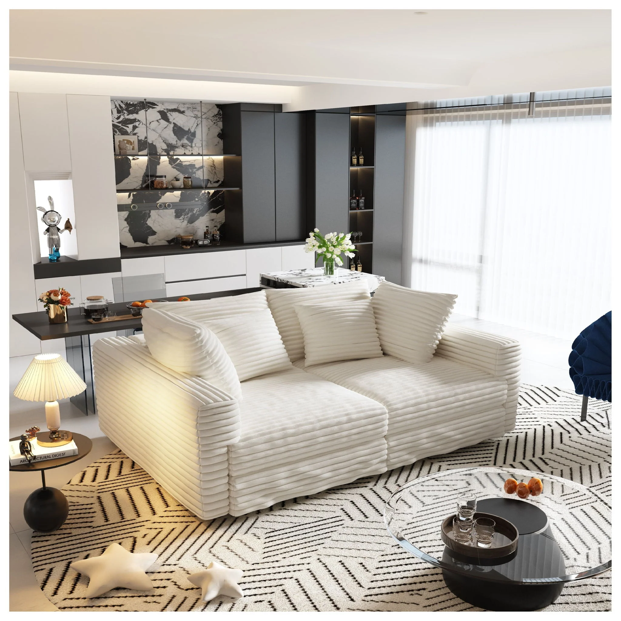 Deep Seat Convertible Sofa With Soft Pillows And Ottomans - Image 57