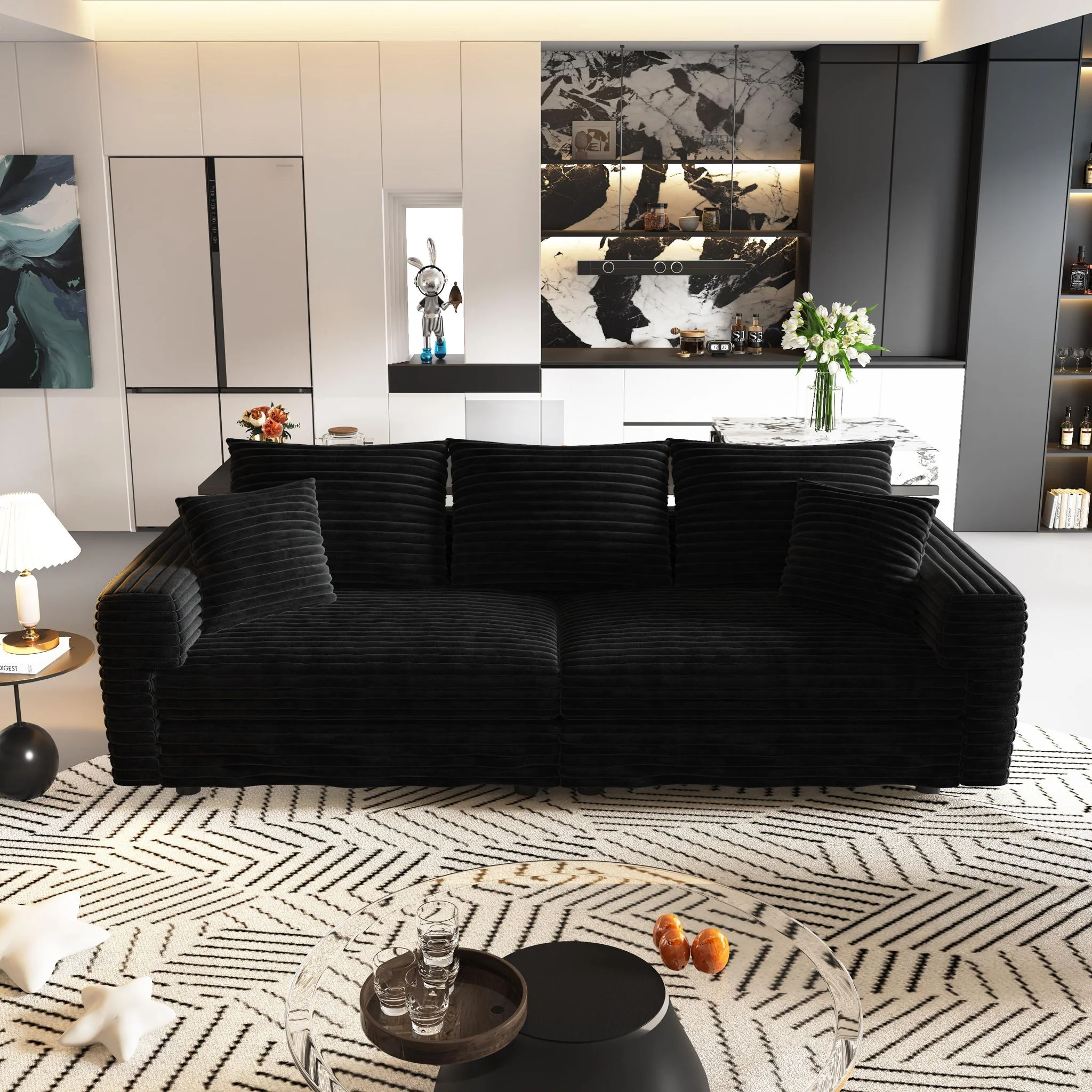 Deep Seat Convertible Sofa With Soft Pillows And Ottomans - Image 78