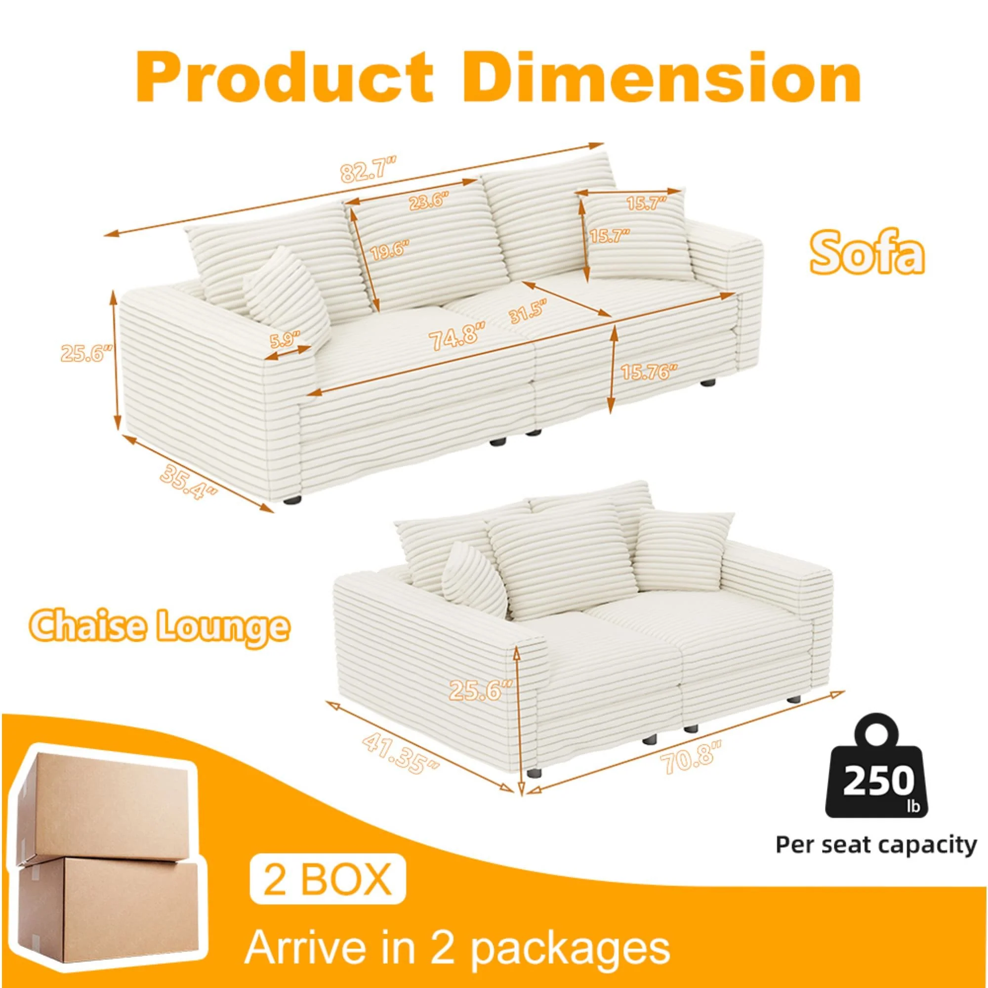 Deep Seat Convertible Sofa With Soft Pillows And Ottomans - Image 93